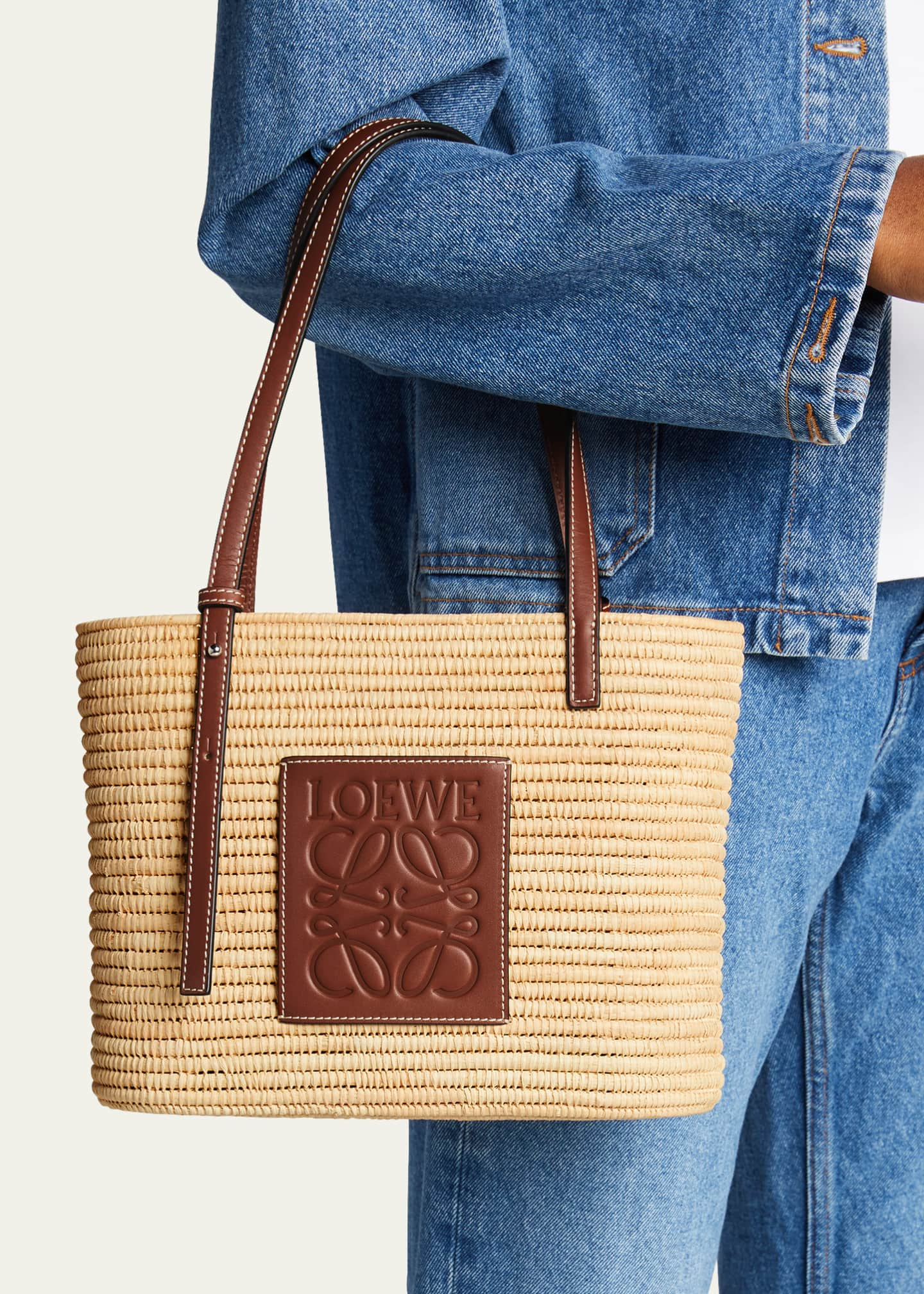 LOEWE - Paula's Ibiza Leather-Trimmed Woven Raffia Pouch Loewe