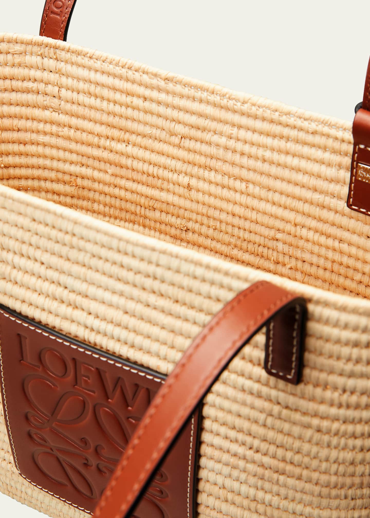Shop LOEWE Leather-Trimmed Raffia Bucket Bag