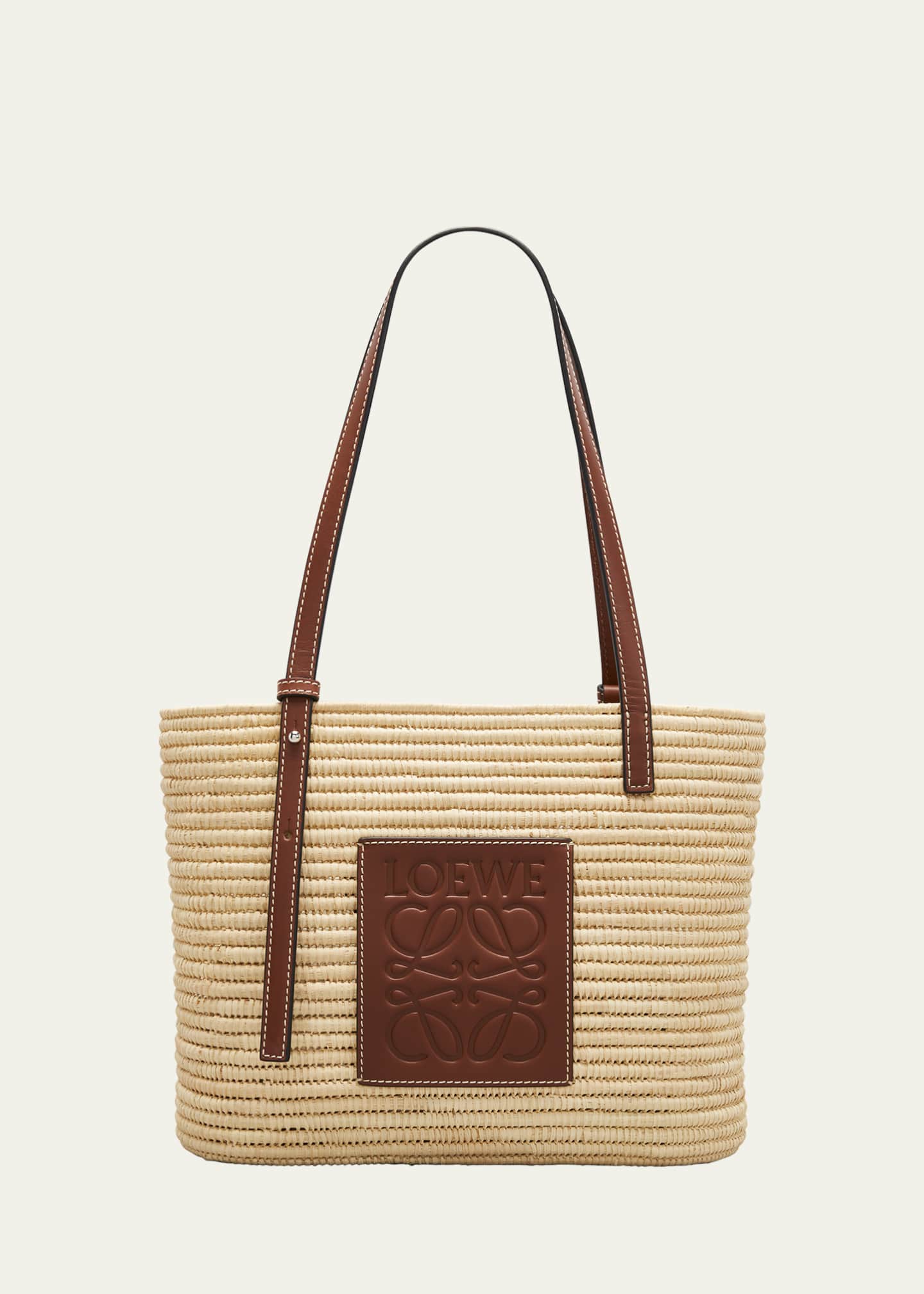 Loewe x Paula's Ibiza Square Basket Small Bag in Raffia with Leather Handles Image 1 of 5