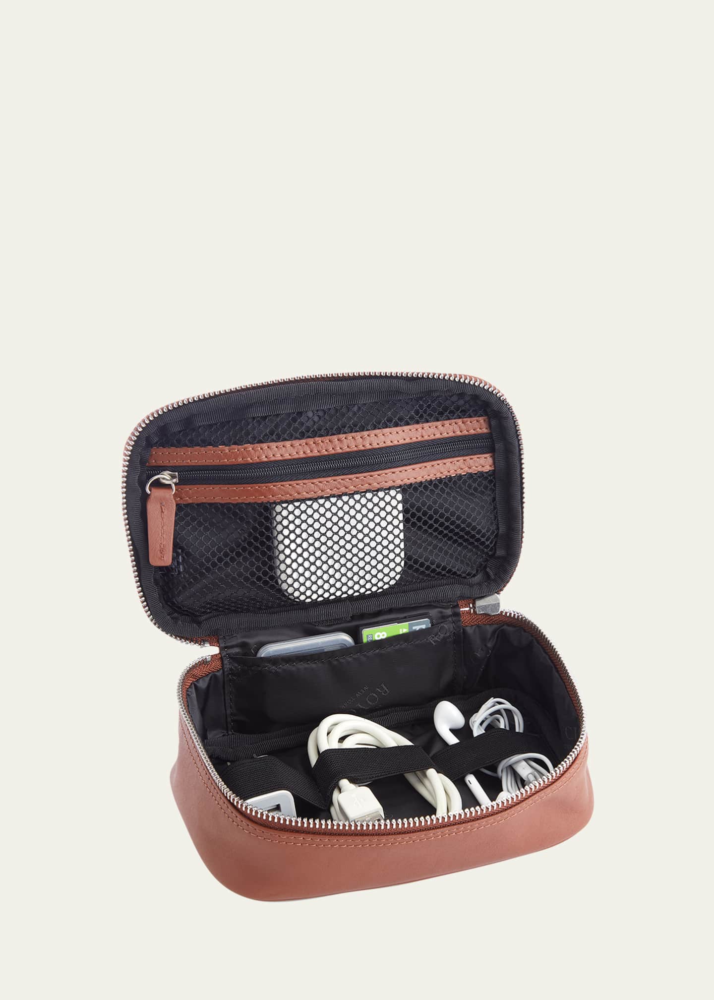 ROYCE New York Monogrammed Travel Tech Organizer Leather Case