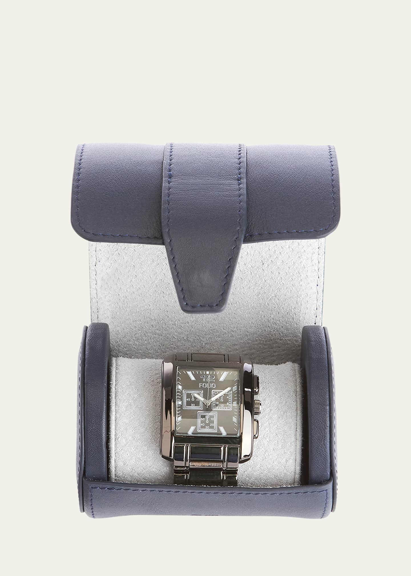 ROYCE New York Monogrammed Leather Travel Watch Roll Image 2 of 3