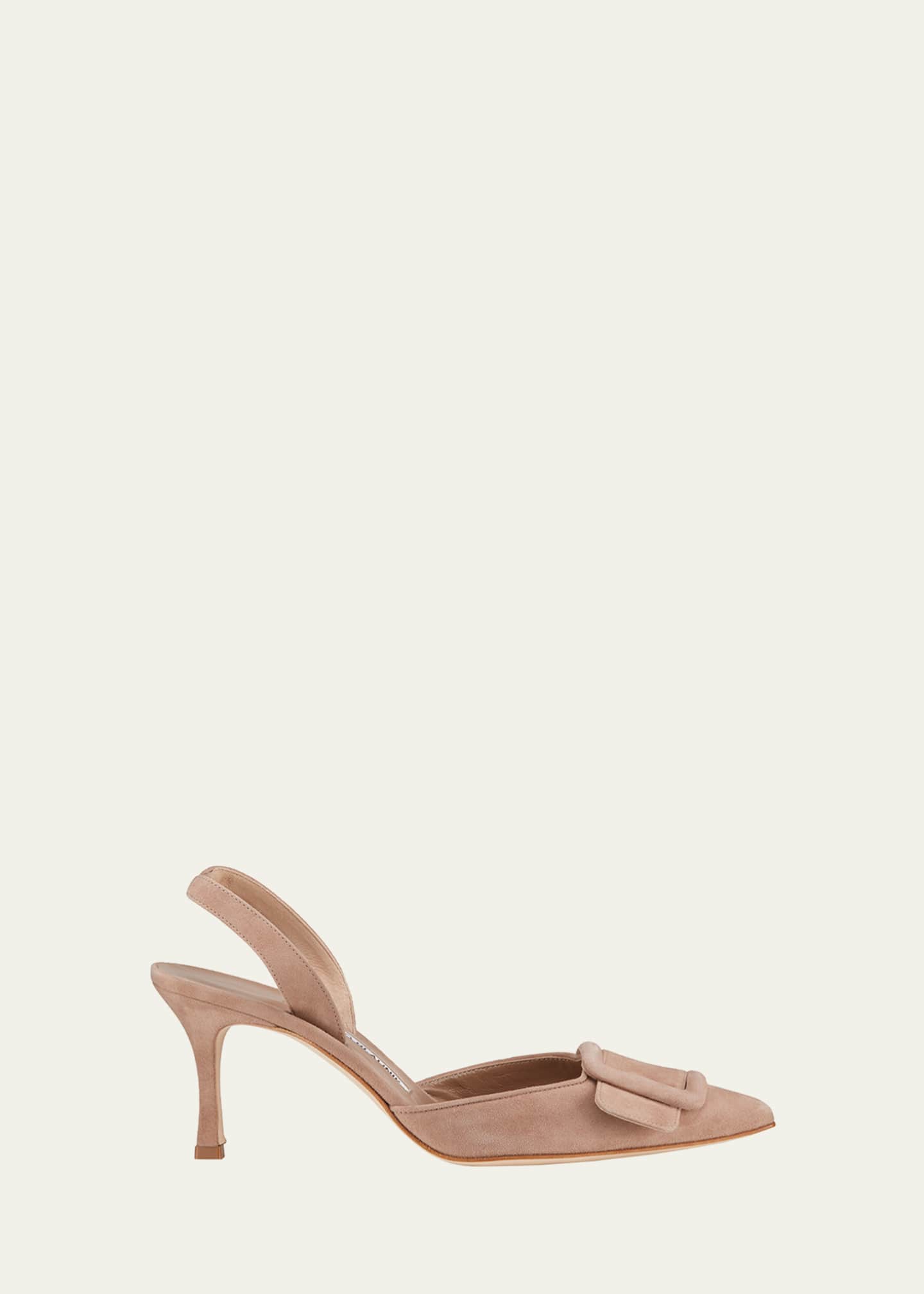 【おしゃれ】 Manolo Blahnik Maysli Suede Buckle Slingback Pumps 靴