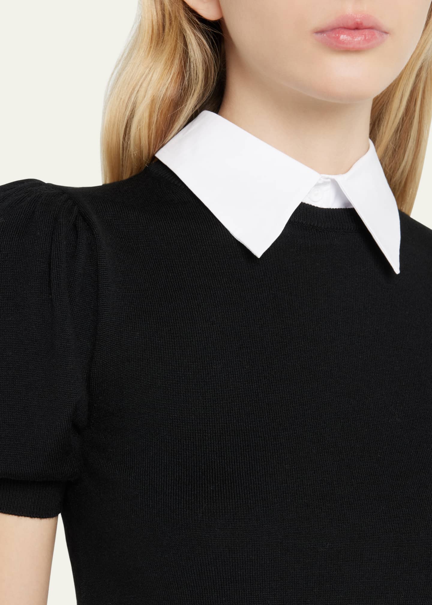 Alice + Olivia Chase Puff-Sleeve Sweater w/ Detachable Collar ...
