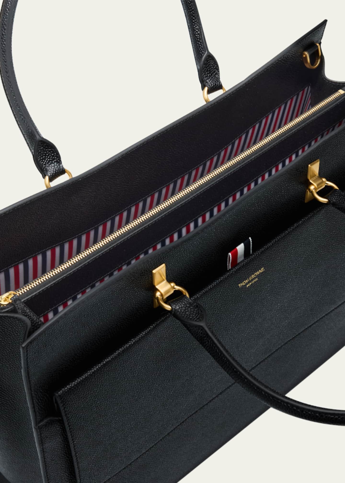 Thom Browne Men's Large Duet Tote In Pebble Grain Leather Image 4 of 6