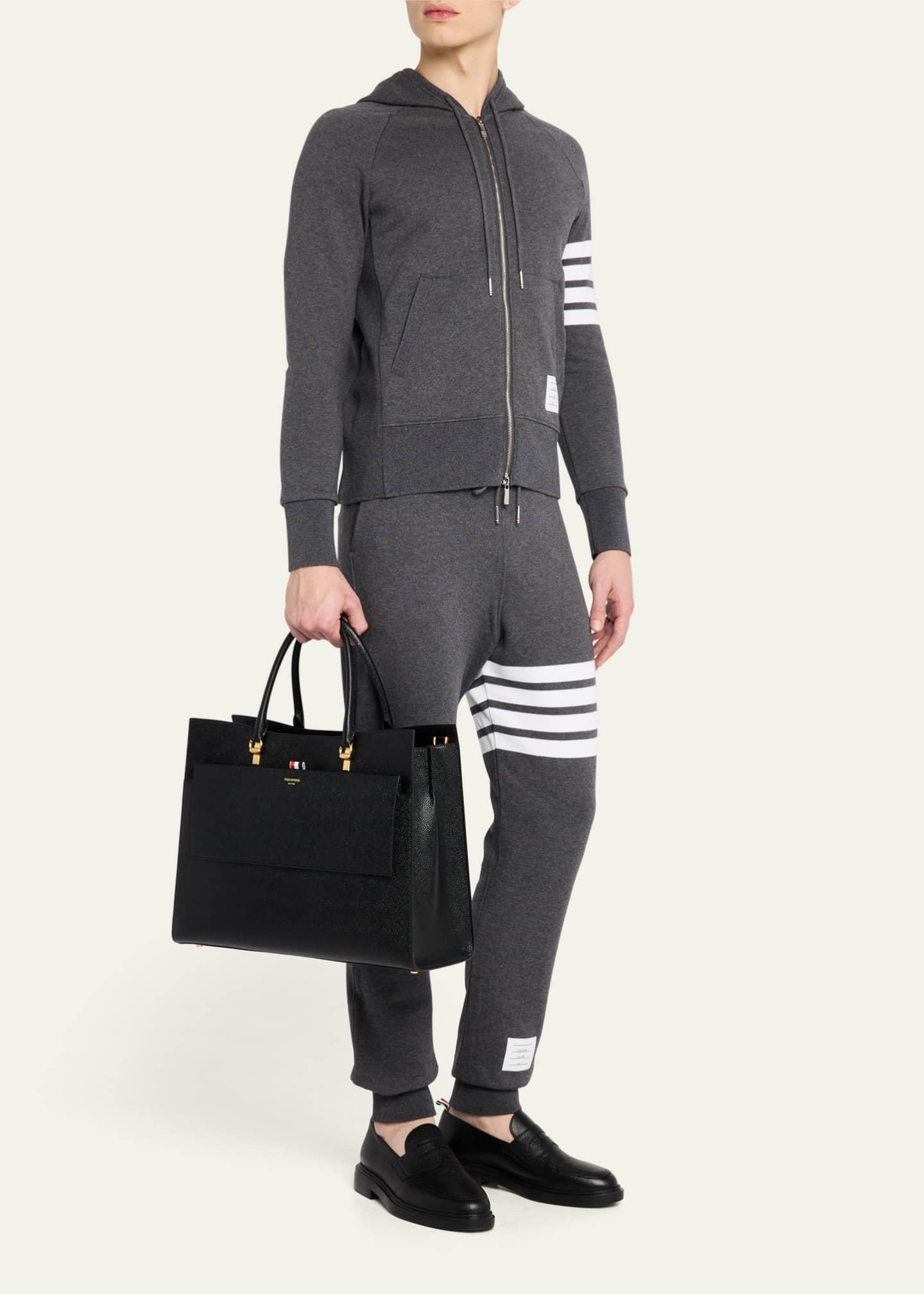 Thom Browne Men's Large Duet Tote In Pebble Grain Leather Image 5 of 6