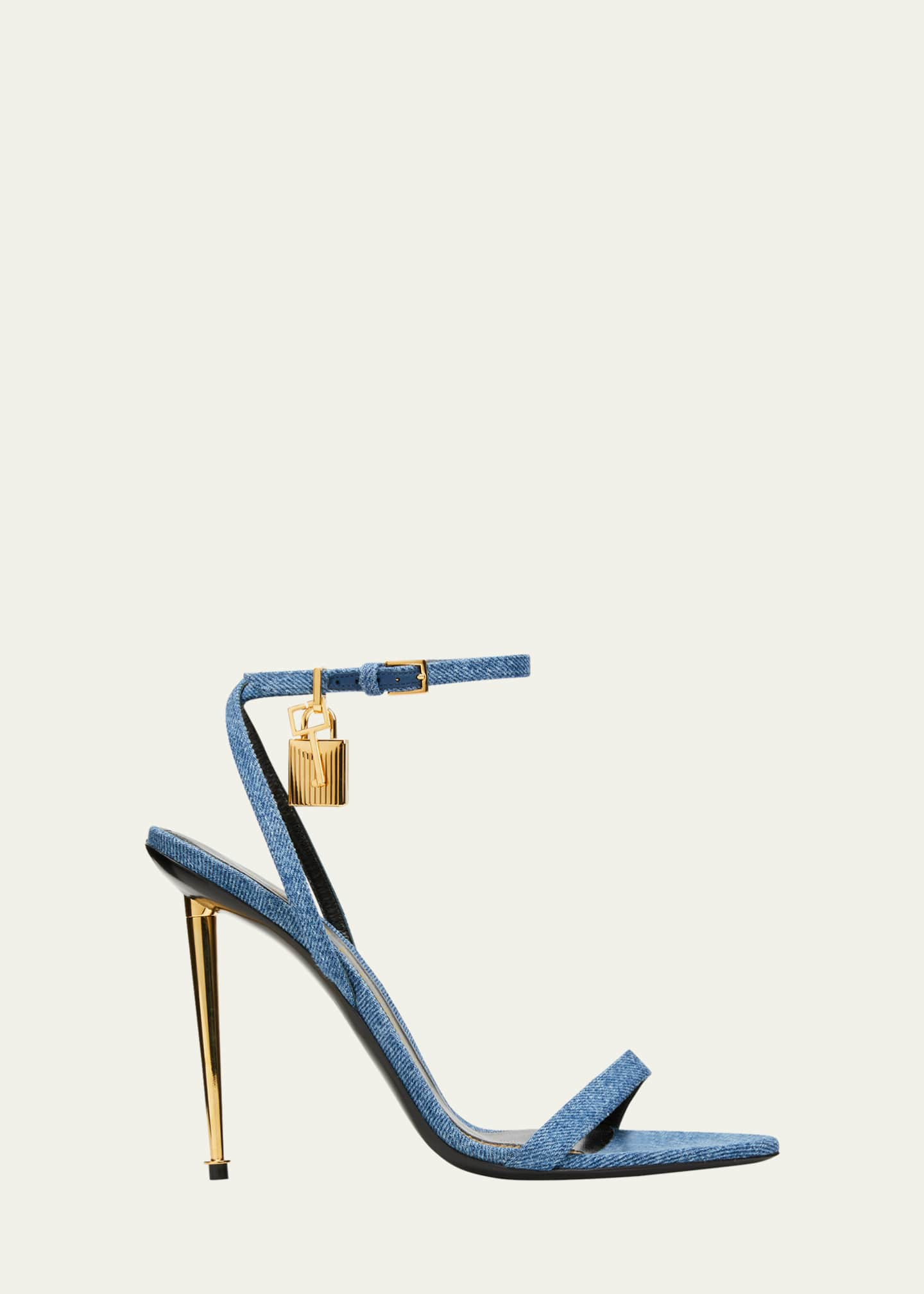 TOM FORD Denim Lock & Key Stiletto Sandals - Bergdorf Goodman