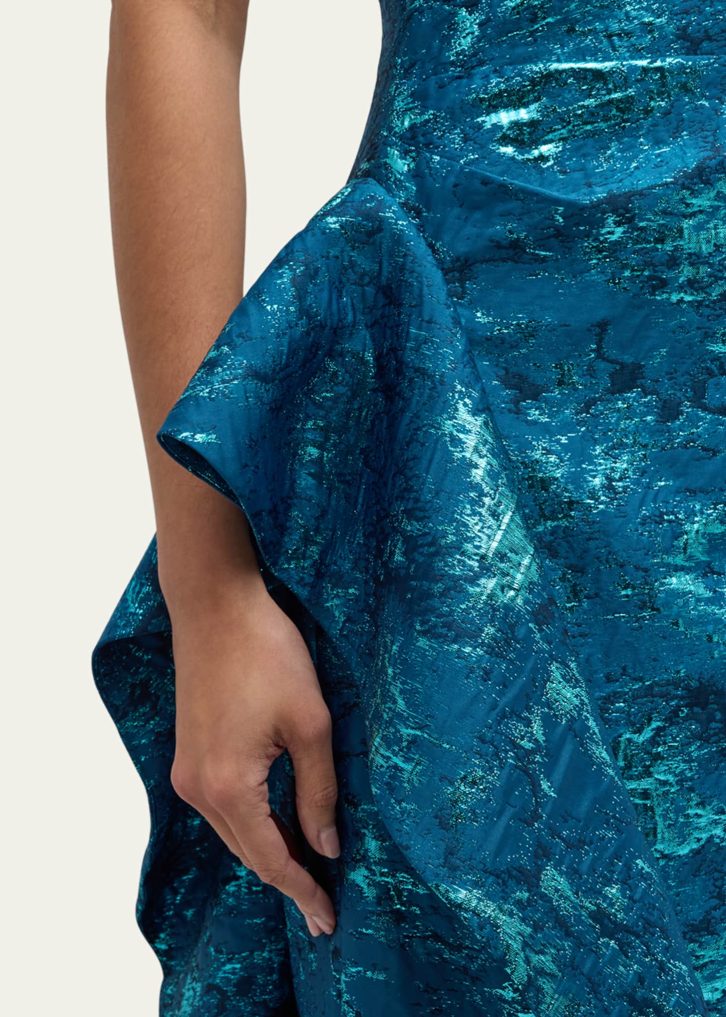 Rickie Freeman for Teri Jon Metallic Jacquard One-Shoulder Side-Ruffle Gown Image 5 of 5