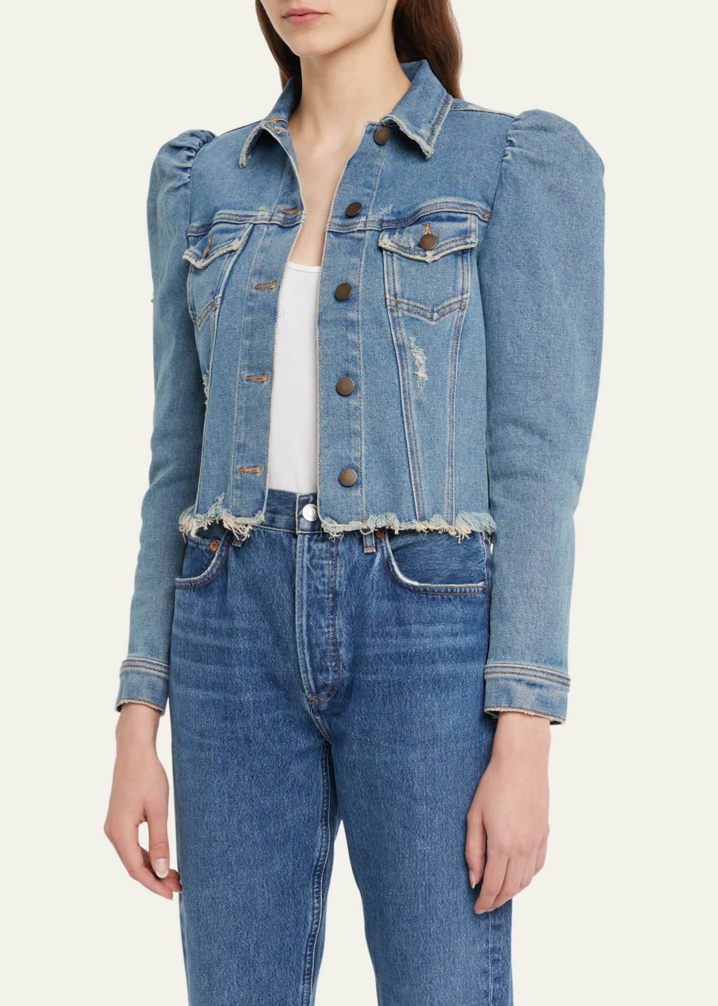 Retrofete Rissa PuffSleeve Distressed Denim Jacket Bergdorf Goodman
