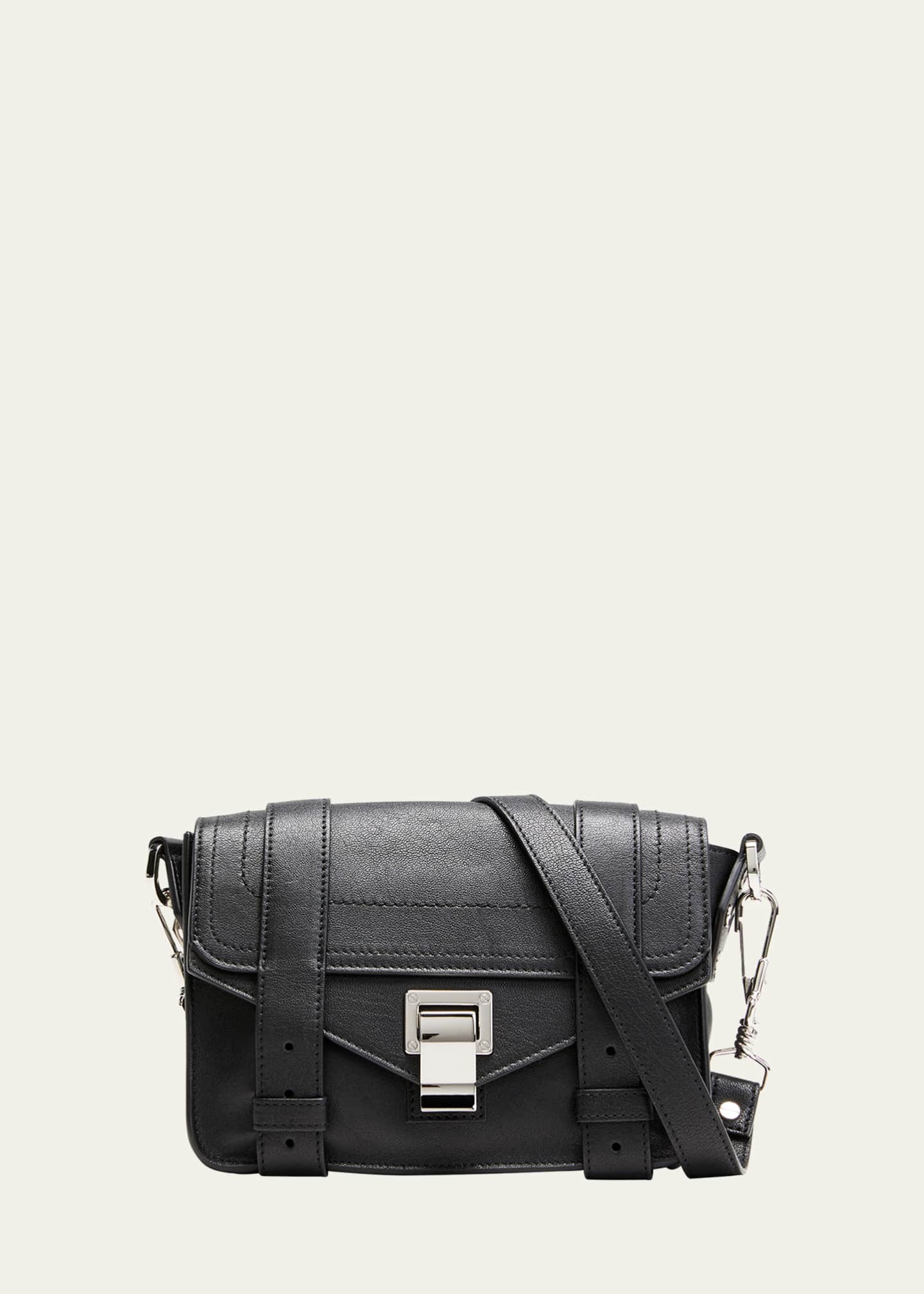Proenza Schouler PS1 Tiny Black Lux Leather Satchel Bag at FORZIERI