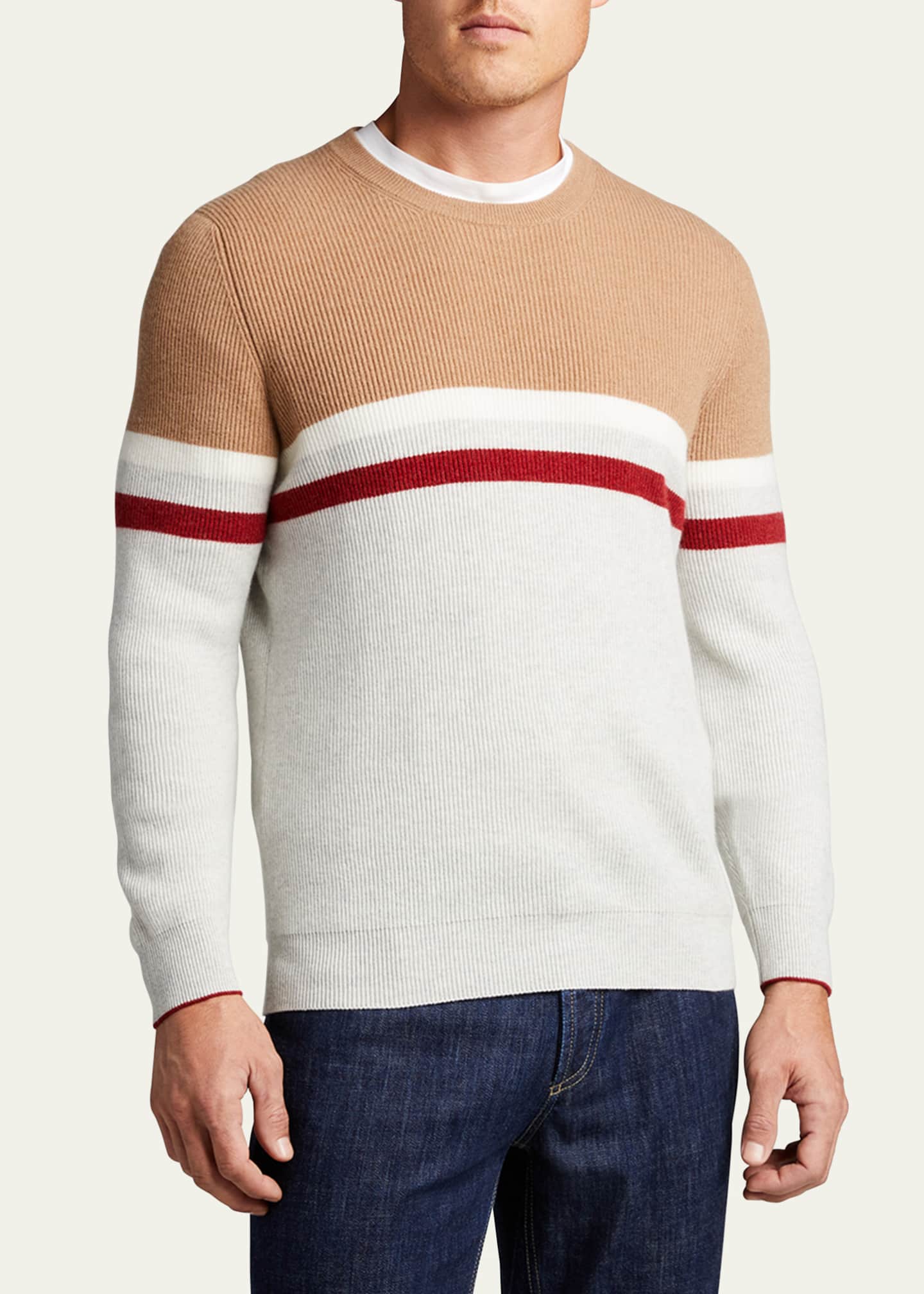 BRUNELLO CUCINELLI Striped Ribbed Cashmere Sweater for Men