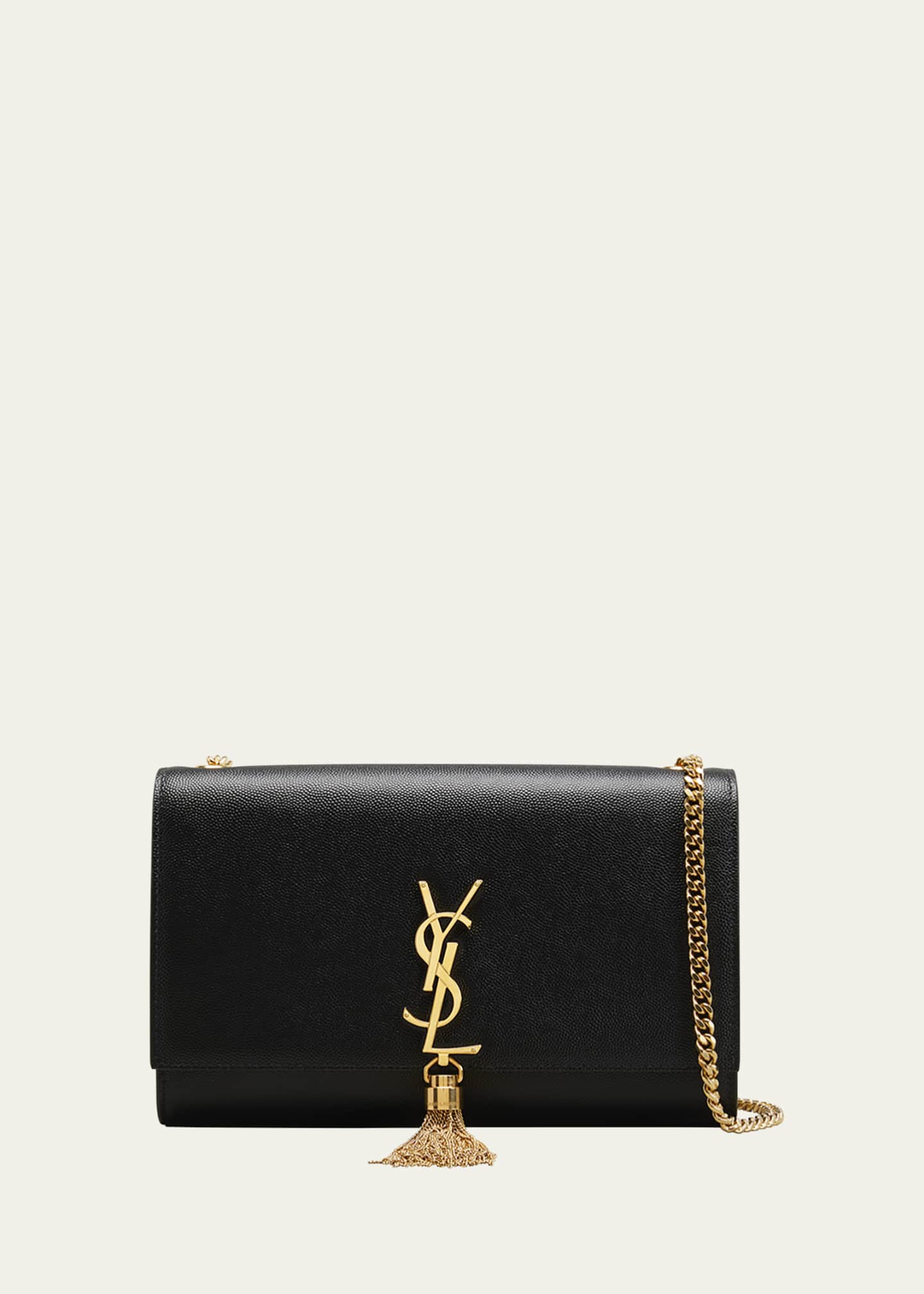 YSL SAINT LAURENT Kate Medium Grain de Poudre Shoulder Bag Black with Gold  Logo