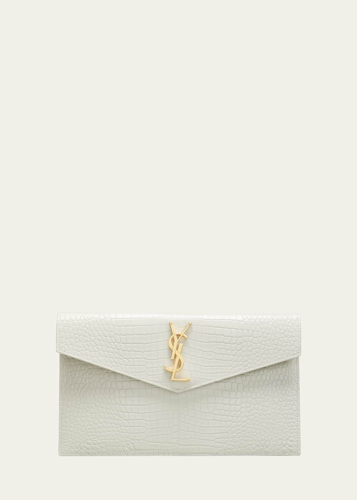Saint Laurent Uptown Medium YSL Monogram CrocEmbossed Pouch Bag