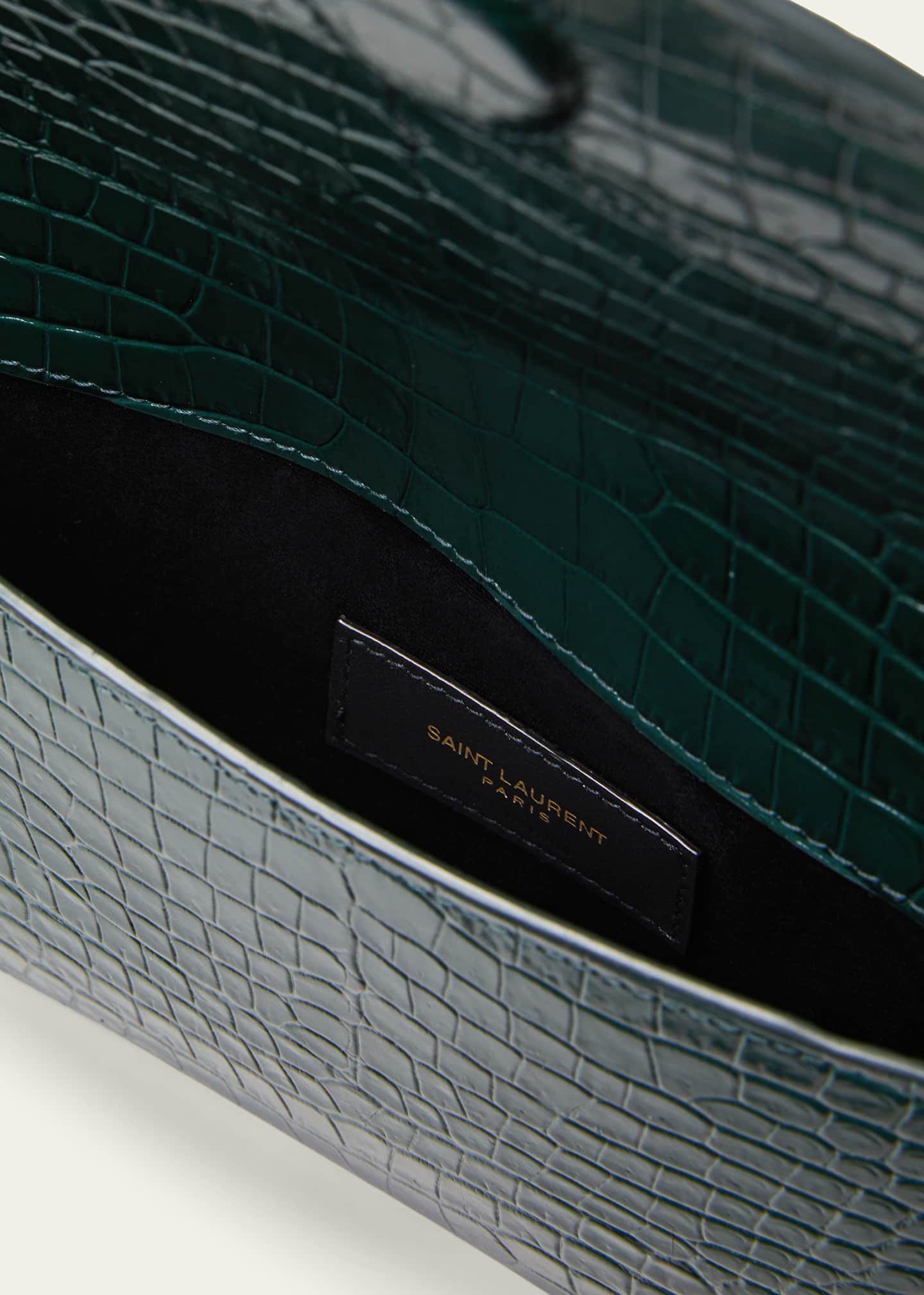 Saint Laurent Uptown Medium YSL Monogram Croc-Embossed Pouch Bag Image 4 of 5
