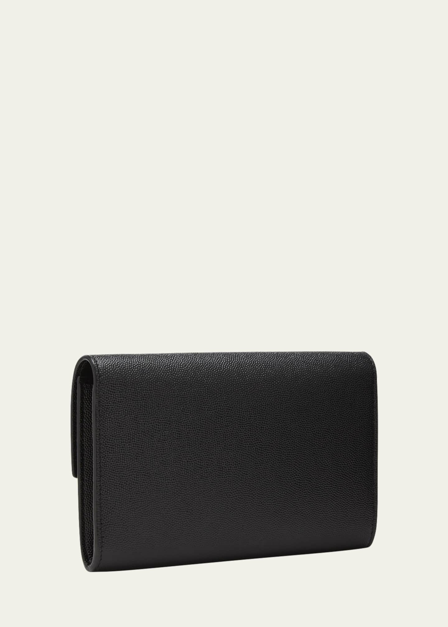 Saint Laurent Uptown Ysl Monogram Grain de Poudre Wallet on Chain w/ Card Case Black