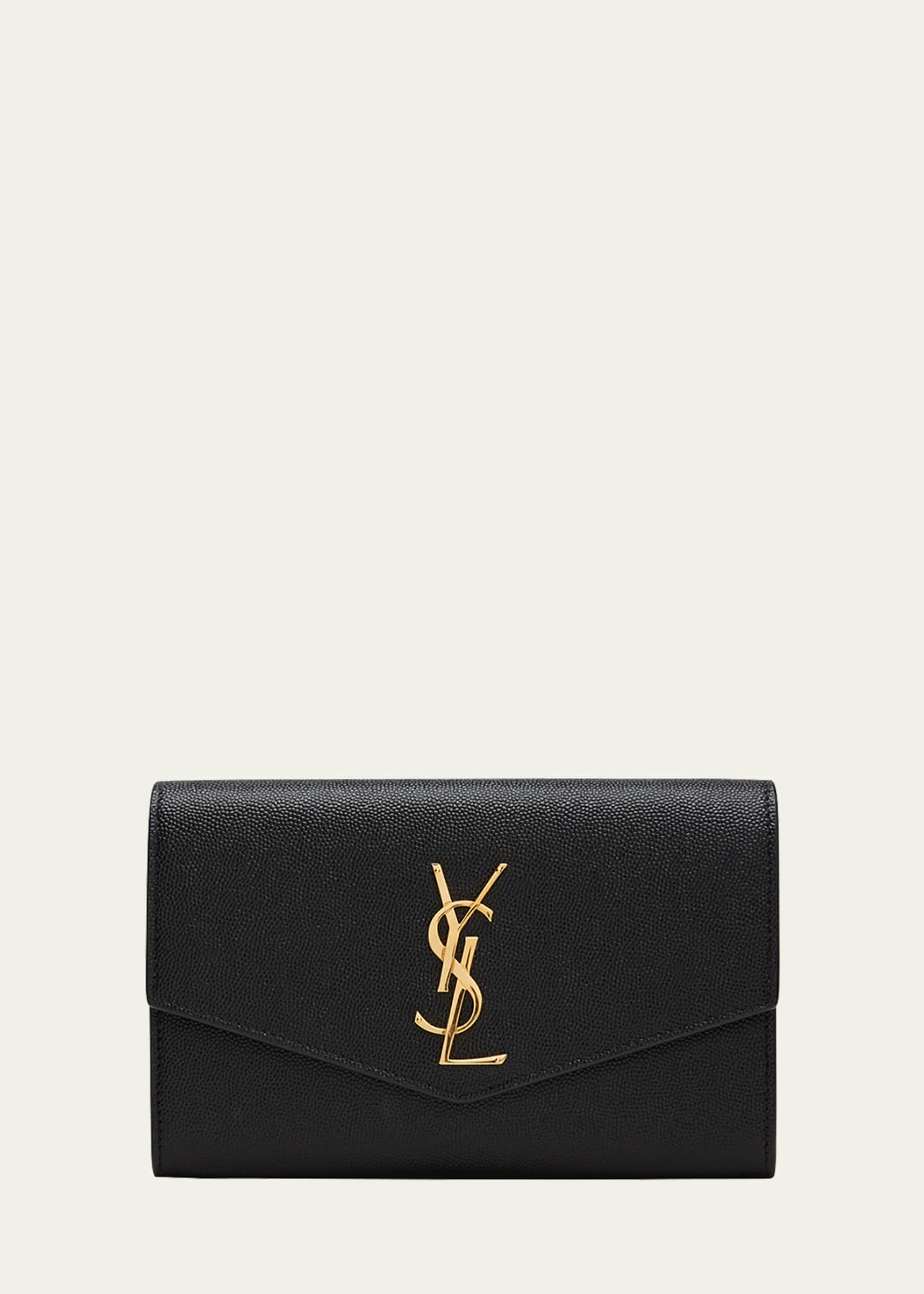 Saint Laurent Uptown Ysl Monogram Grain de Poudre Wallet on Chain w/ Card Case Black