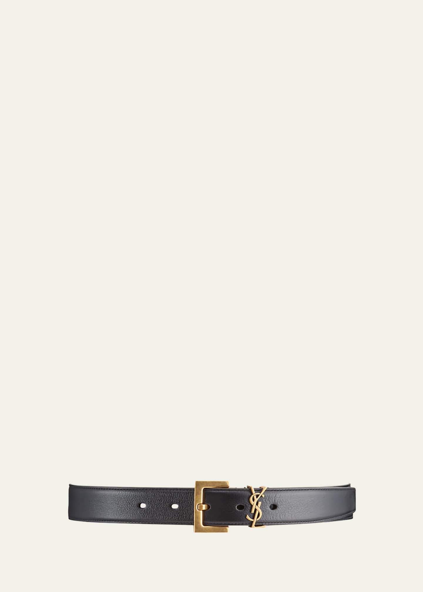 Saint Laurent Box Laque Ysl Leather Belt, Cream / Bronze, Women's, 36in / 90cm, Belts Leather Belts