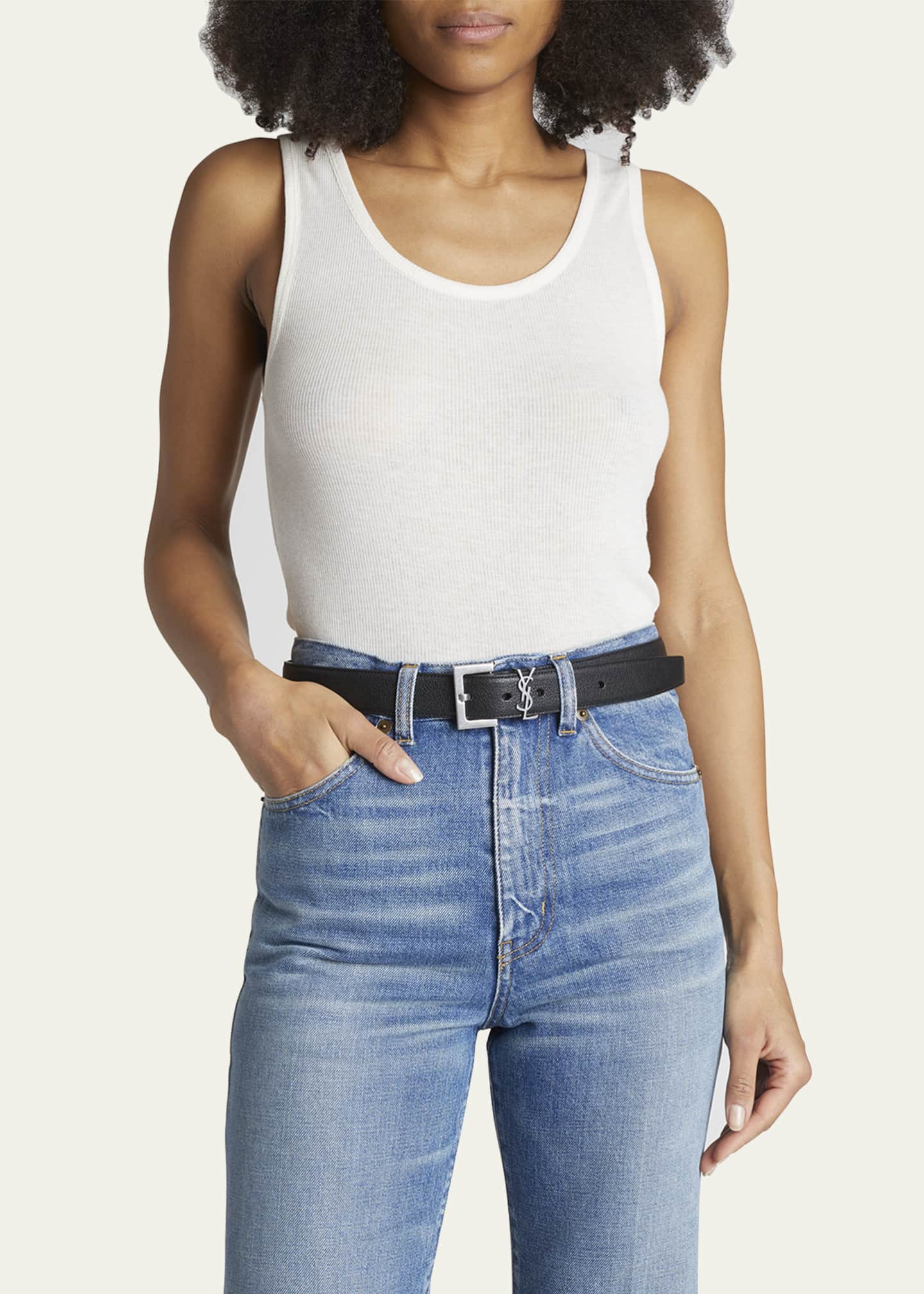 Saint Laurent YSL Cintura Box Leather Belt