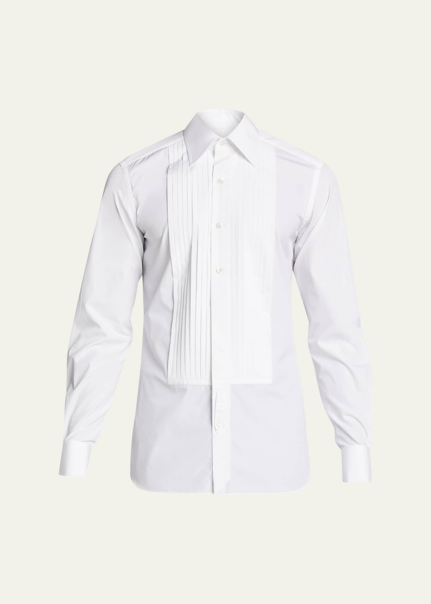 Tシャツ・カットソー TOM FORD SS24 Pleated plastron shirt (CA3269FAX1190 JB569) TOM FORD Men's Plisse Plastron Tuxedo Shirt - Bergdorf Goodman