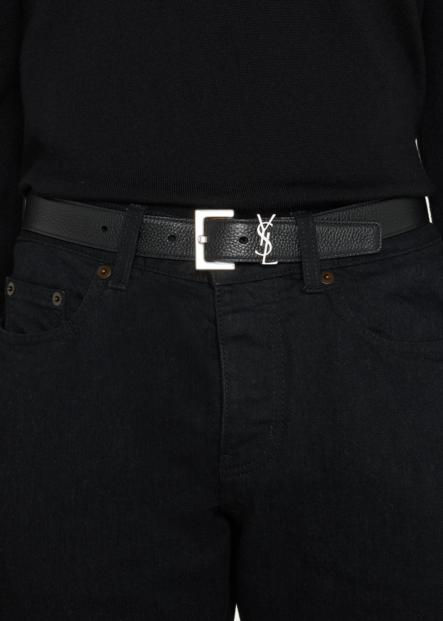 Saint Laurent Ysl Leather Belt in Black