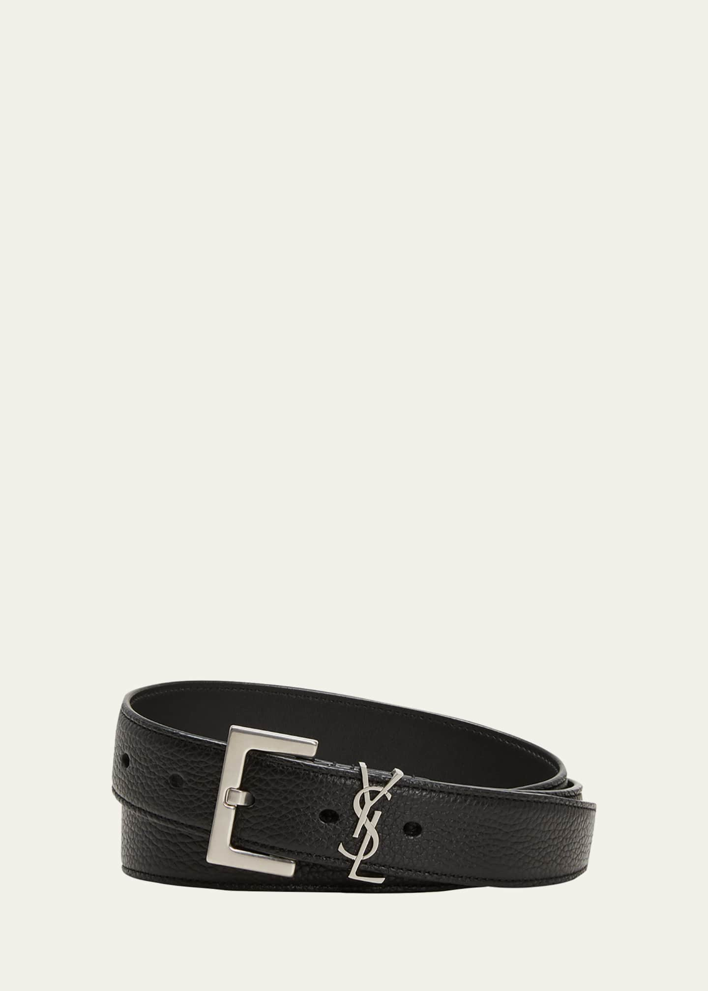 Saint Laurent Men's Monogramme Leather Belt