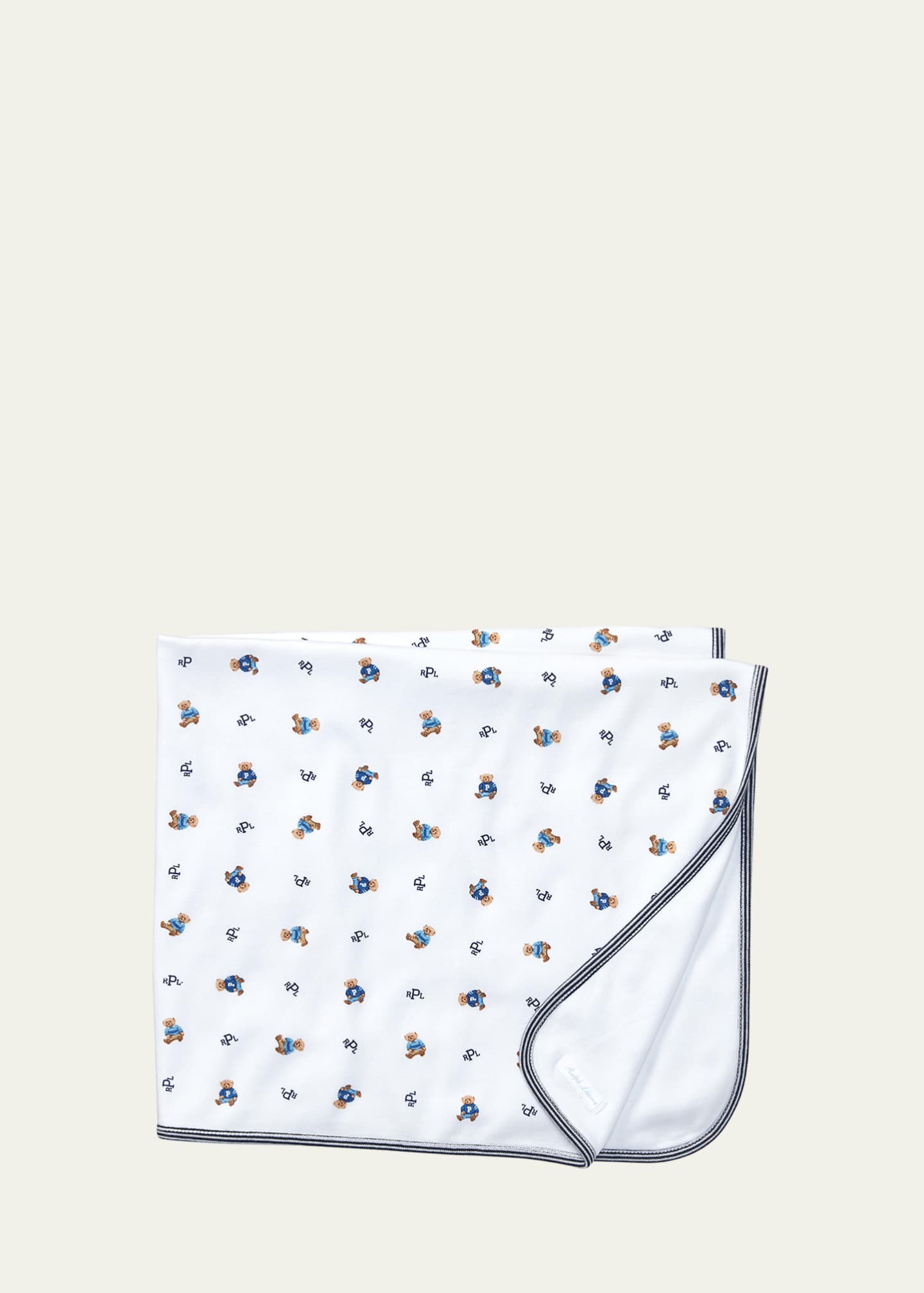 Ralph Lauren Childrenswear Reversible Bear/Monogram Cotton Baby Blanket