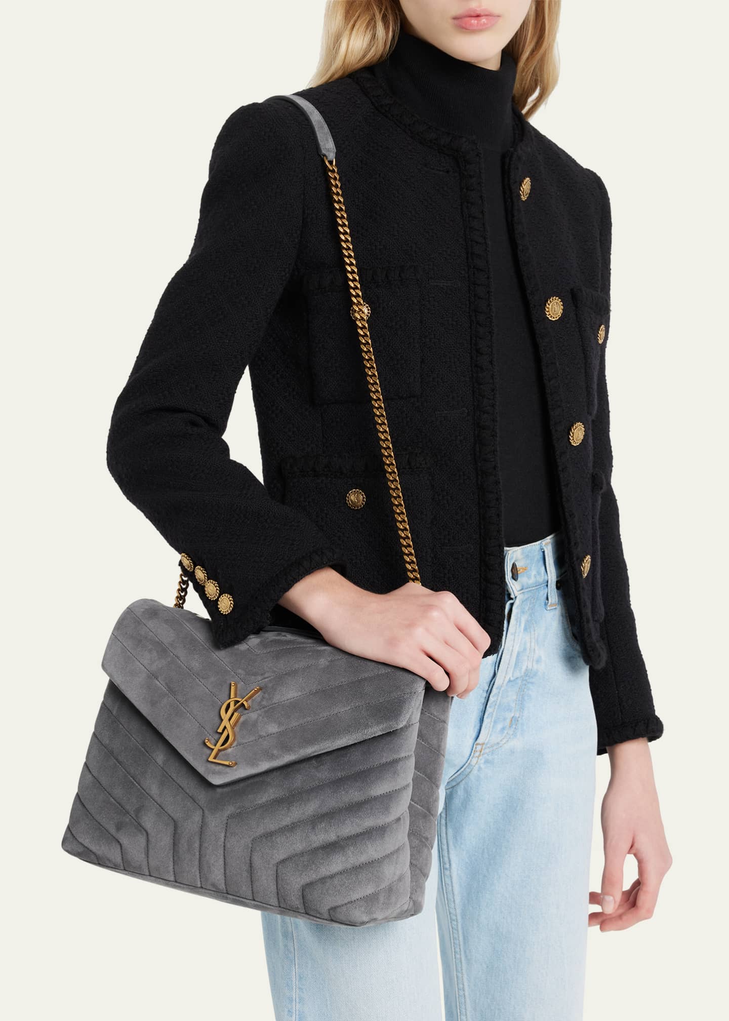Loulou Small Suede Shoulder Bag in Black - Saint Laurent