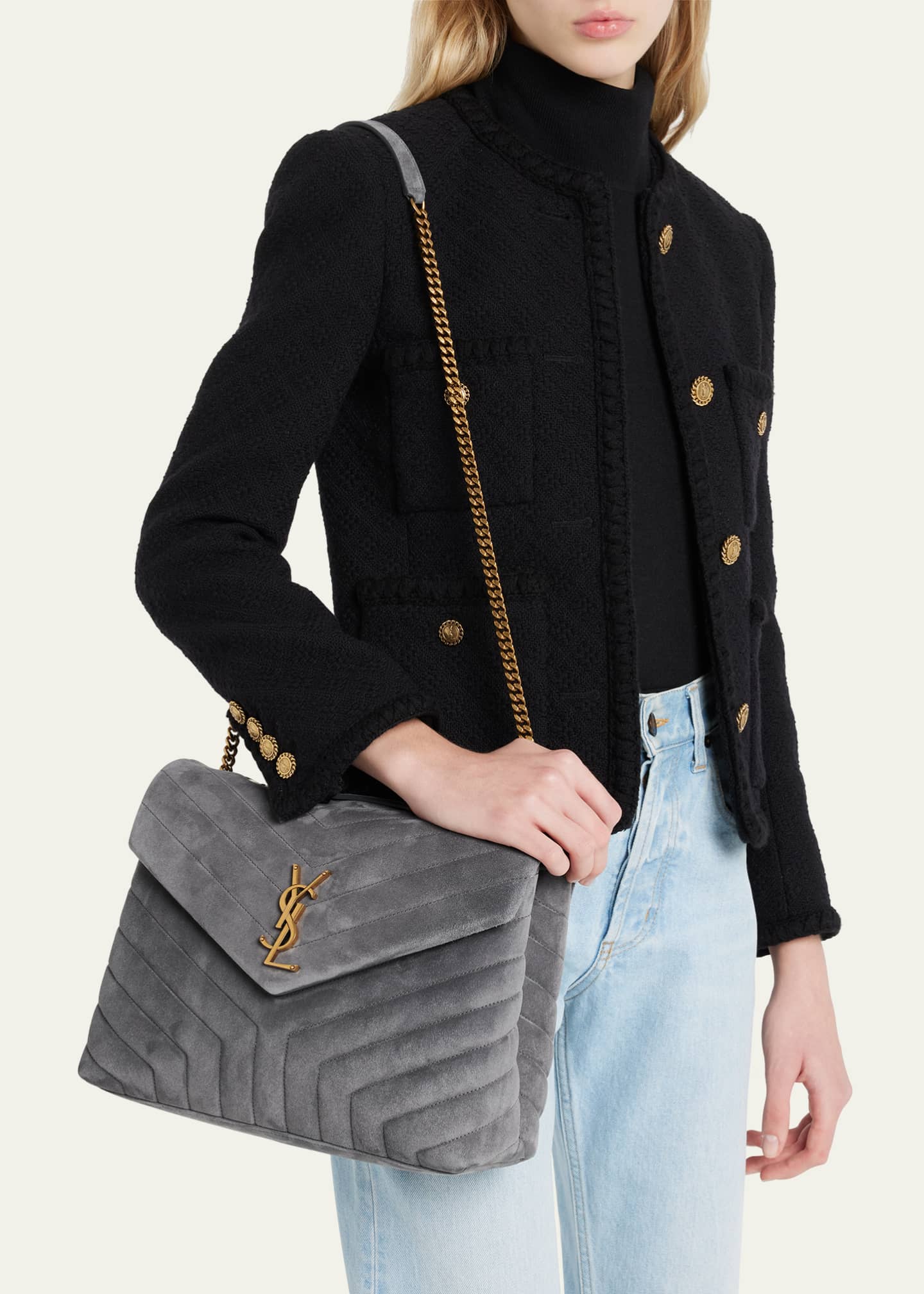 Saint Laurent Sulpice Medium YSL Monogram Leather Triple V-Flap Crossbody  Bag - Bergdorf Goodman