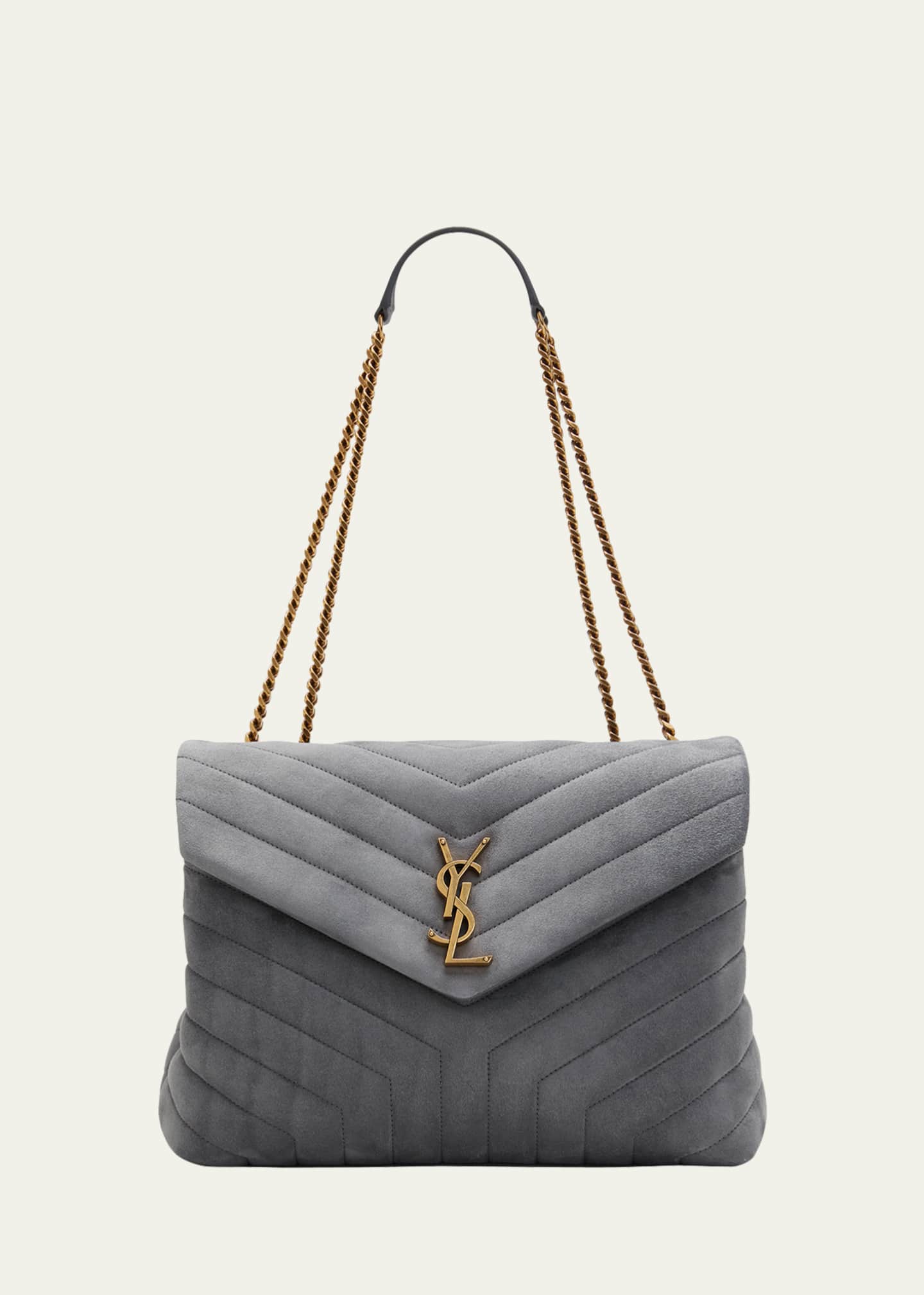 Saint Laurent Small Loulou Monogram Quilted Leather Grey Bag New