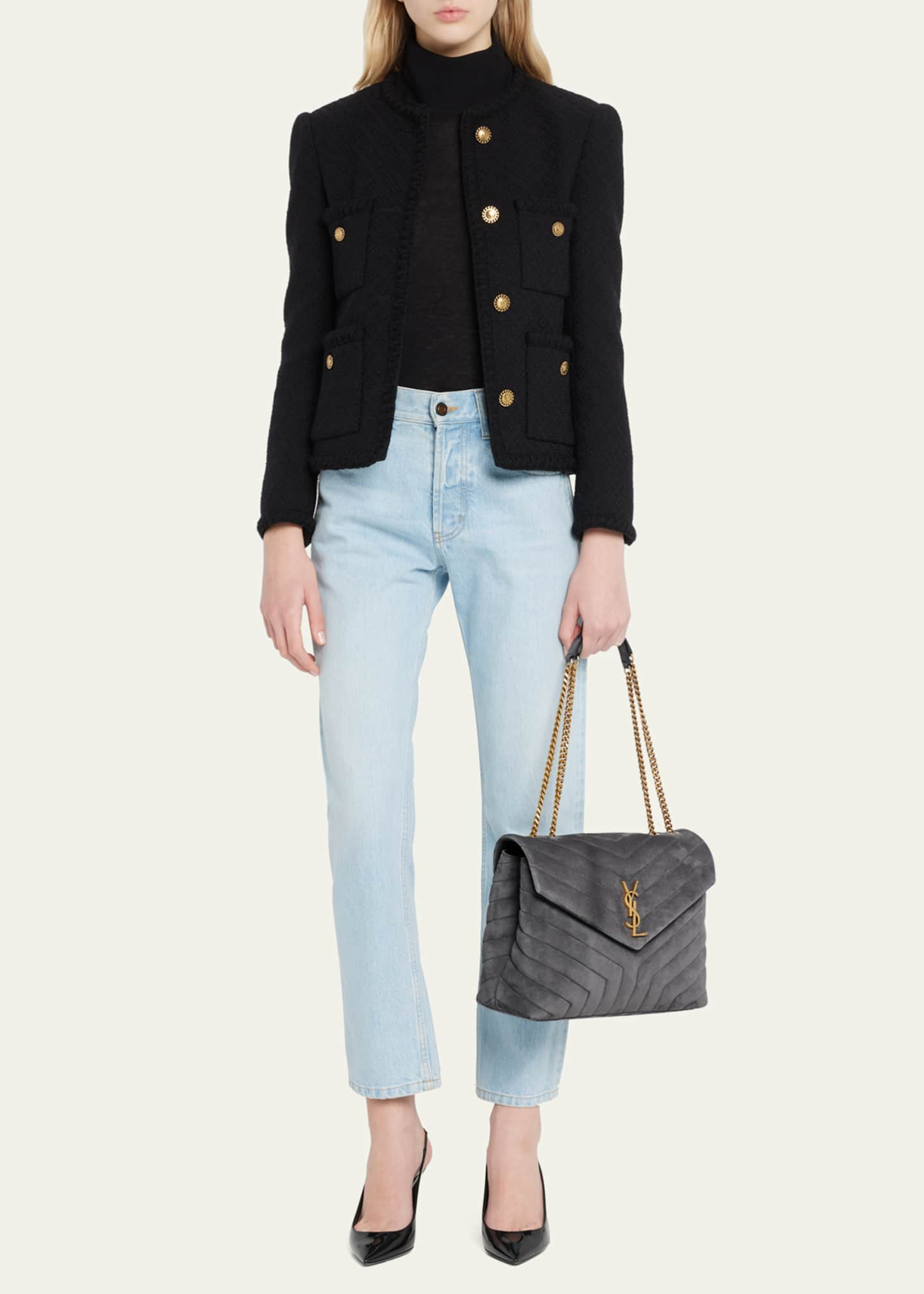 Saint Laurent Loulou Medium YSL Monogram Suede Flap Shoulder Bag ...