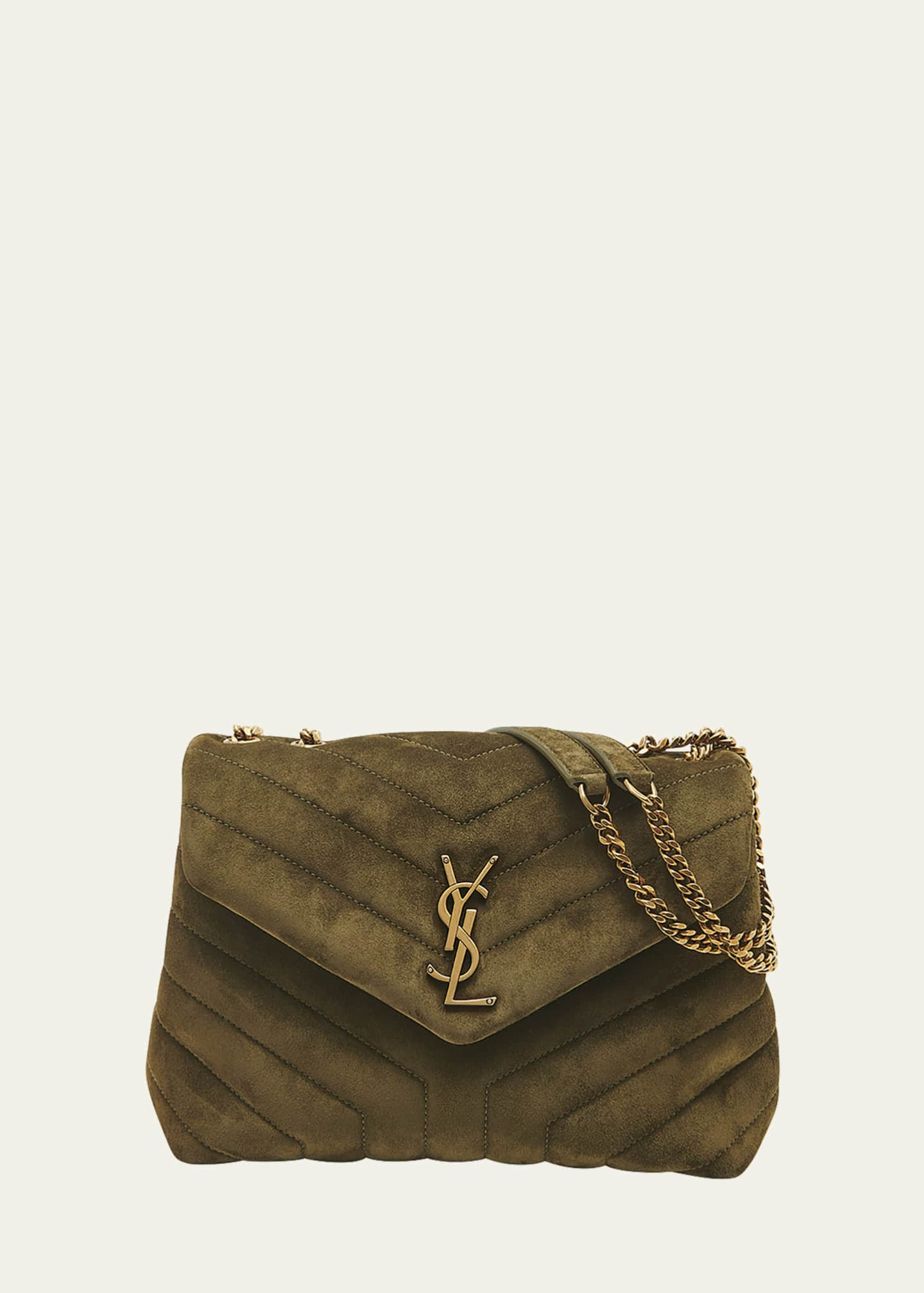 Saint Laurent Loulou Toy Flap Quilted Suede Crossbody Bag Taupe