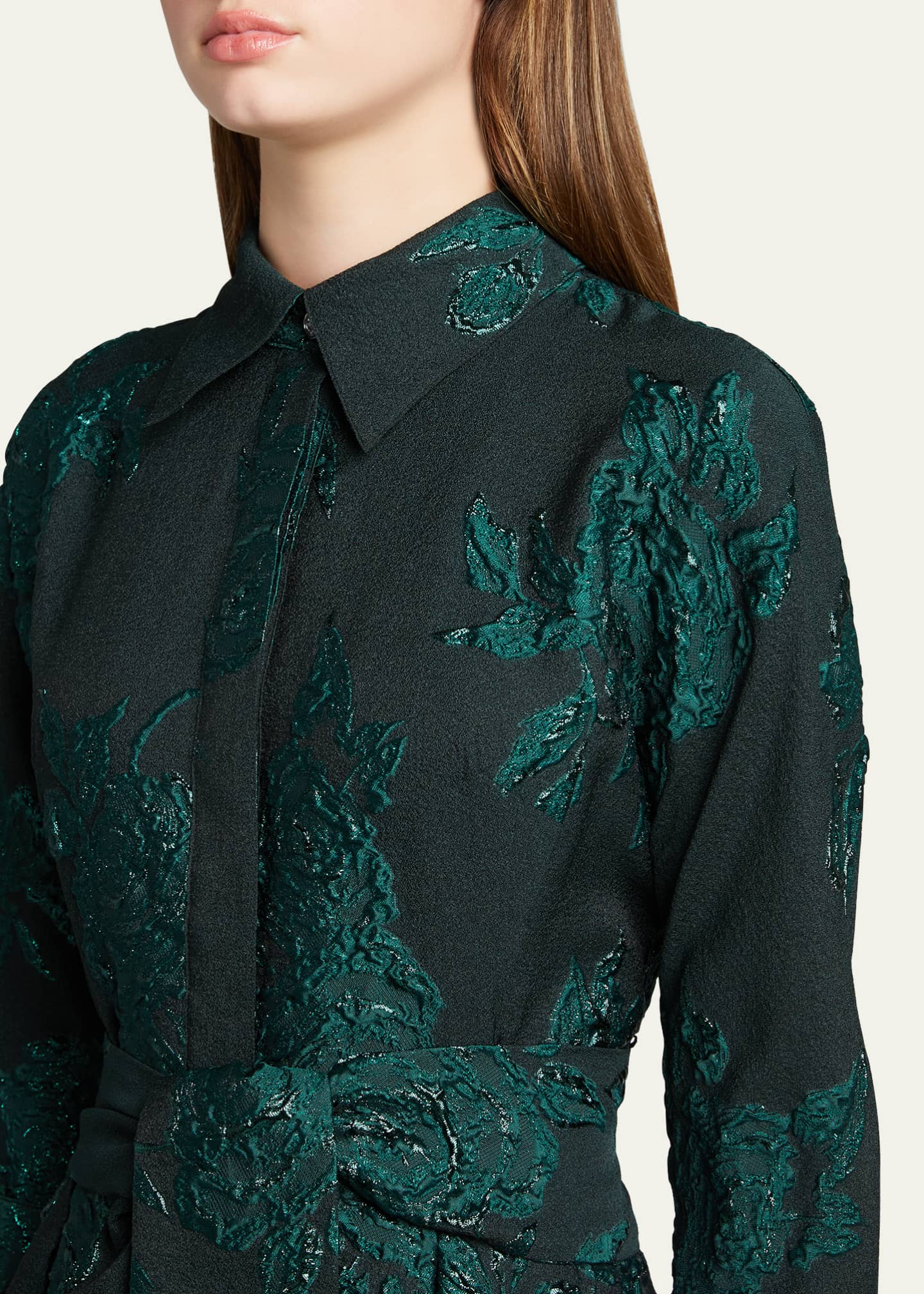 Rickie Freeman for Teri Jon Belted Jacquard Shirtdress Gown - Bergdorf  Goodman