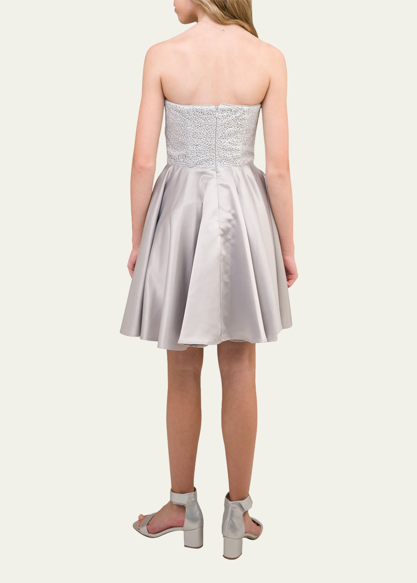 Un Deux Trois Girl's Strapless Sequin & Satin Party Dress, Size 14-12, Silver, 16, Girls Apparel Dresses