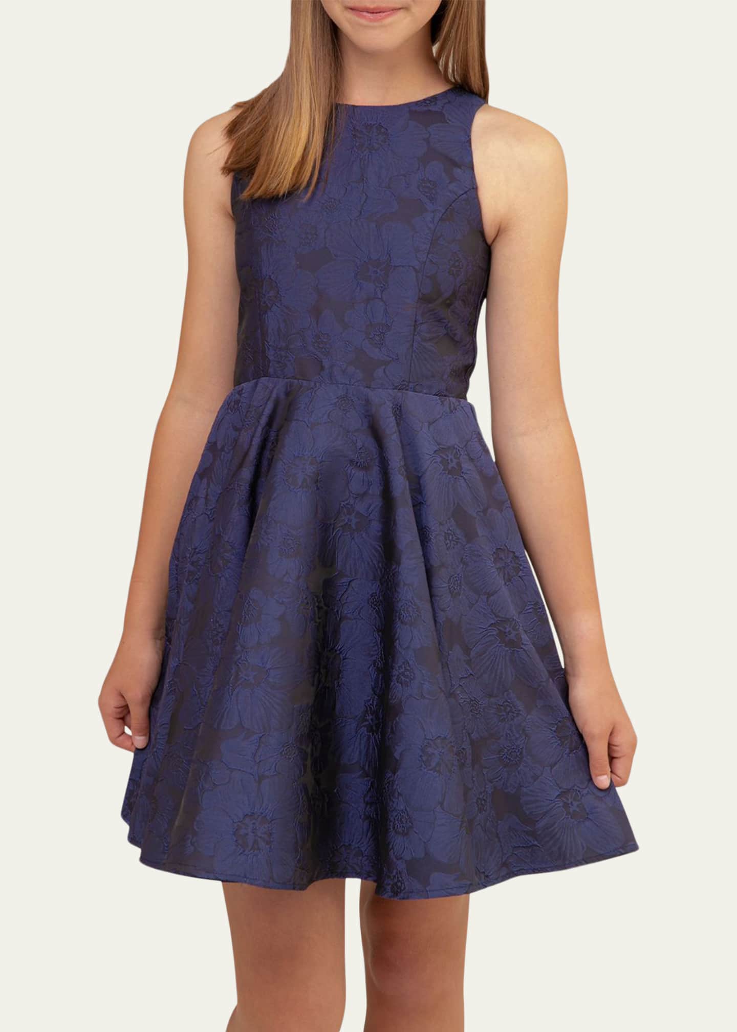 Un Deux Trois Girl's Floral Racerback Jacquard Dress, Size 16 Image 1 of 2