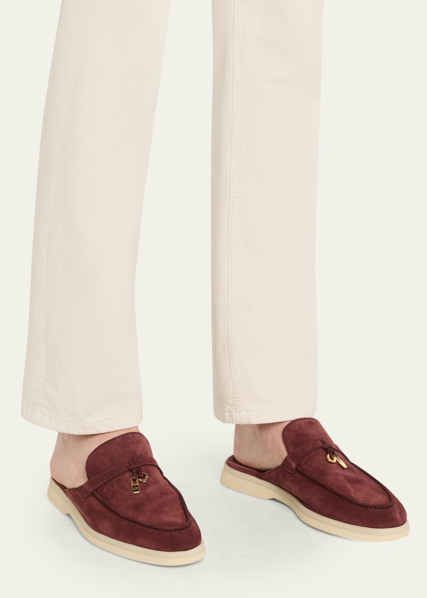 Loro Piana Babouche Charms Walk Suede Mule Loafers Image 2 of 6