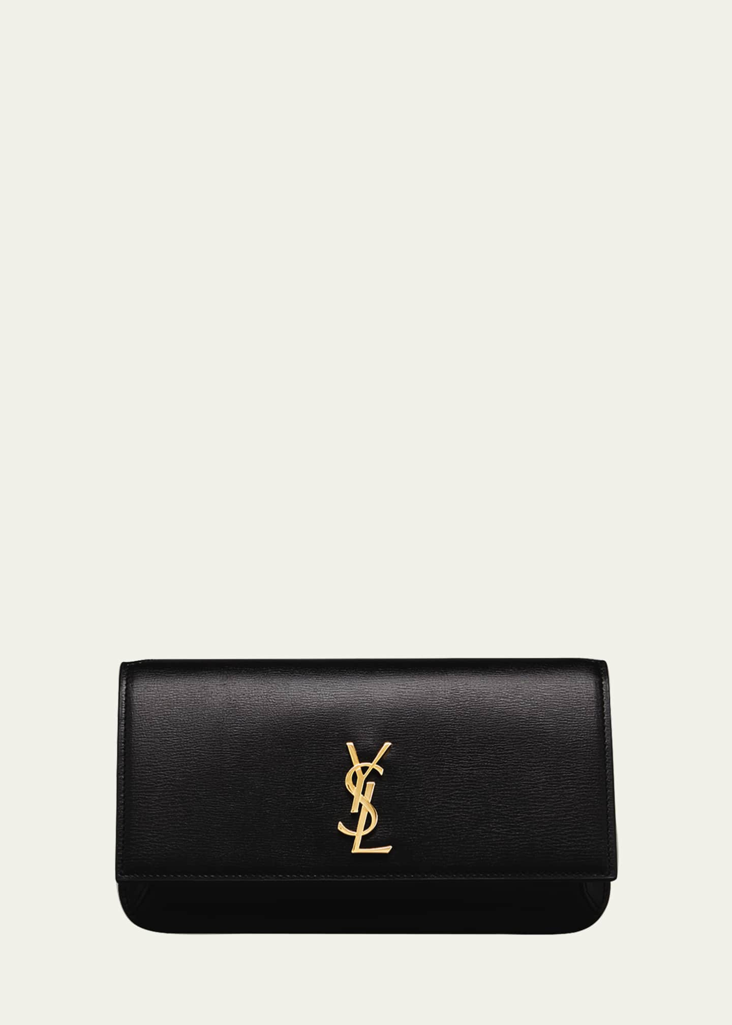 Black YSL-monogram leather cross-body phone holder, Saint Laurent