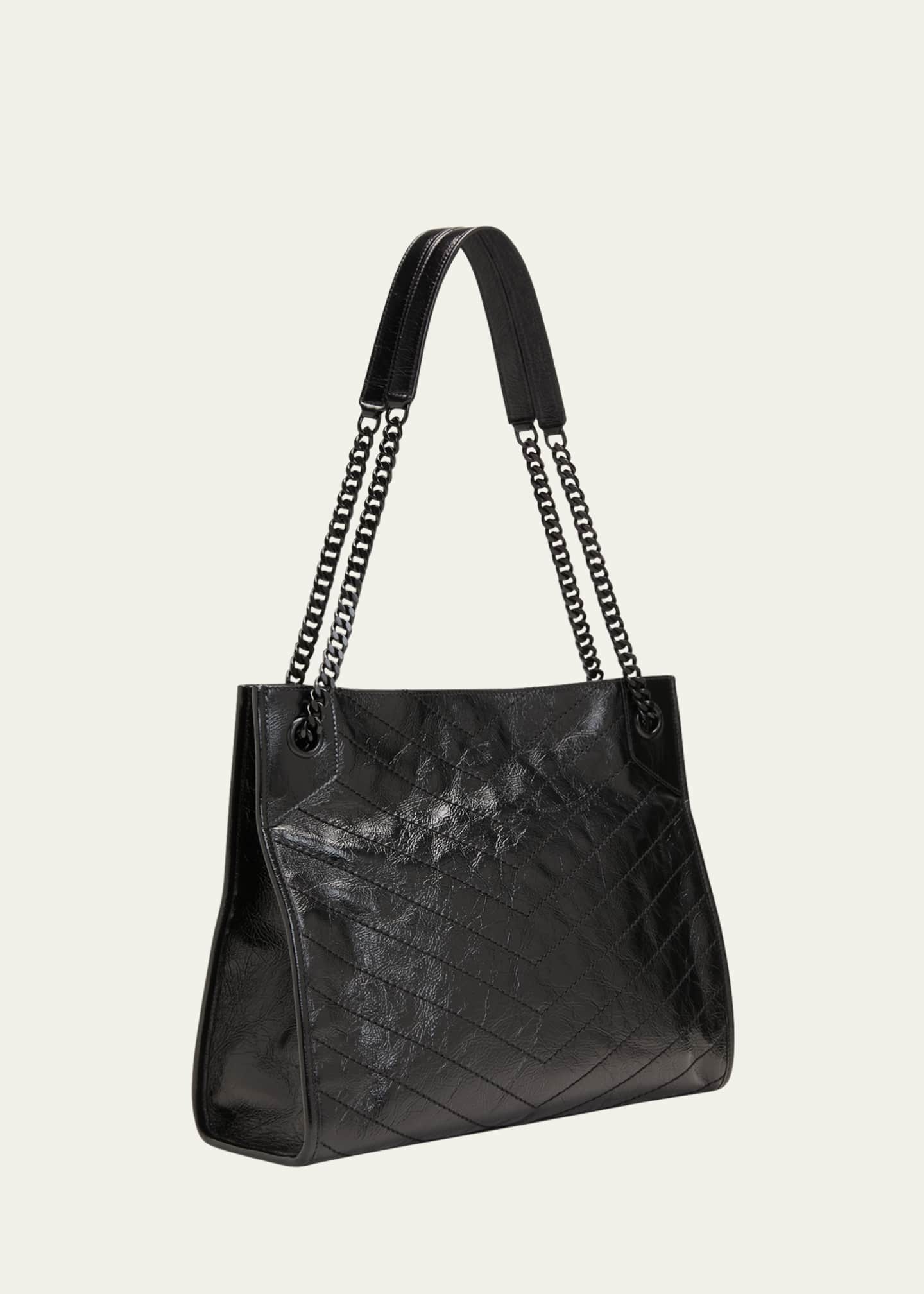 Saint Laurent Niki Medium YSL Shopper Tote Bag in Crinkled Leather Image 3 of 7
