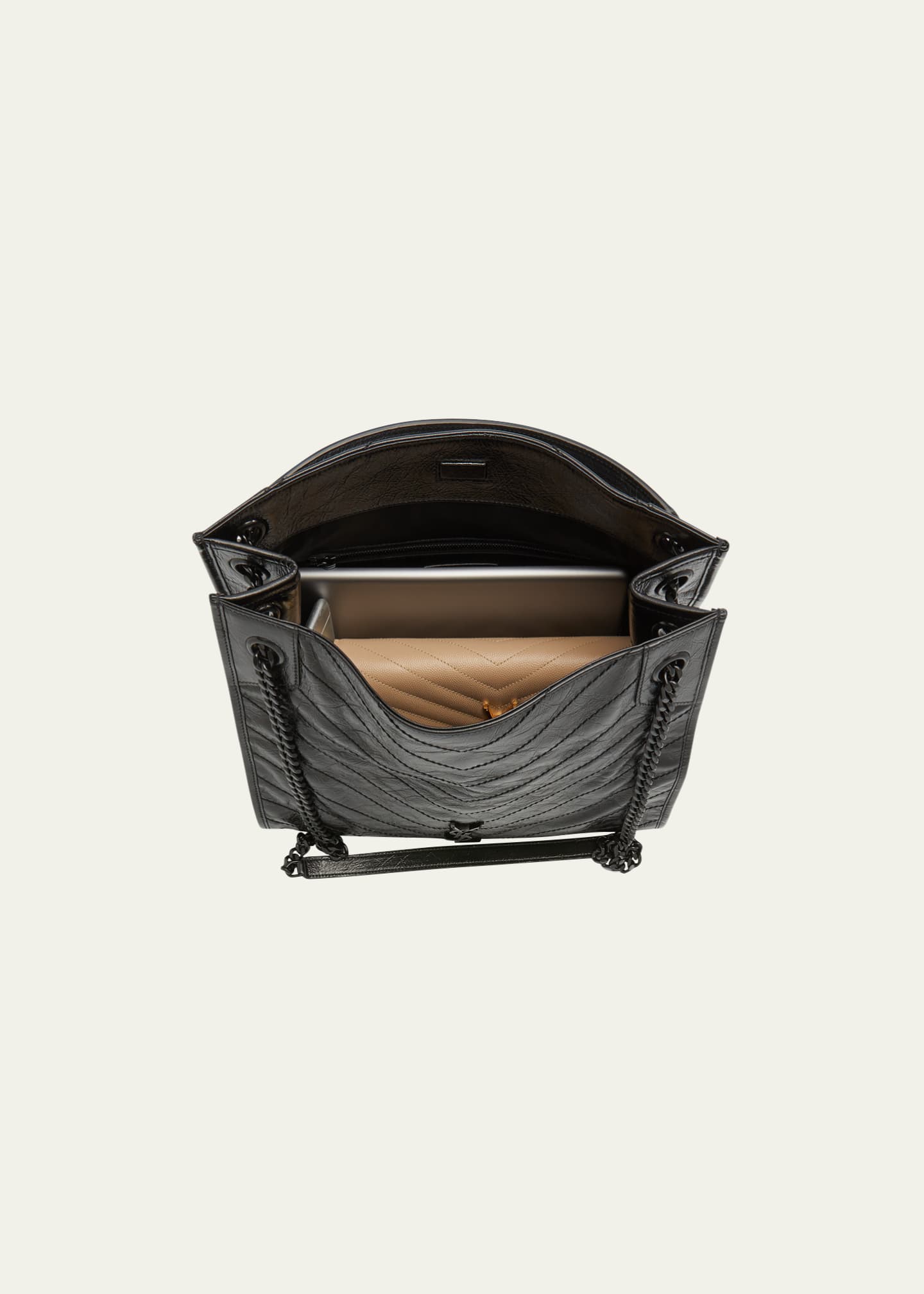 Saint Laurent Niki Medium YSL Shopper Tote Bag in Crinkled Leather Image 6 of 7