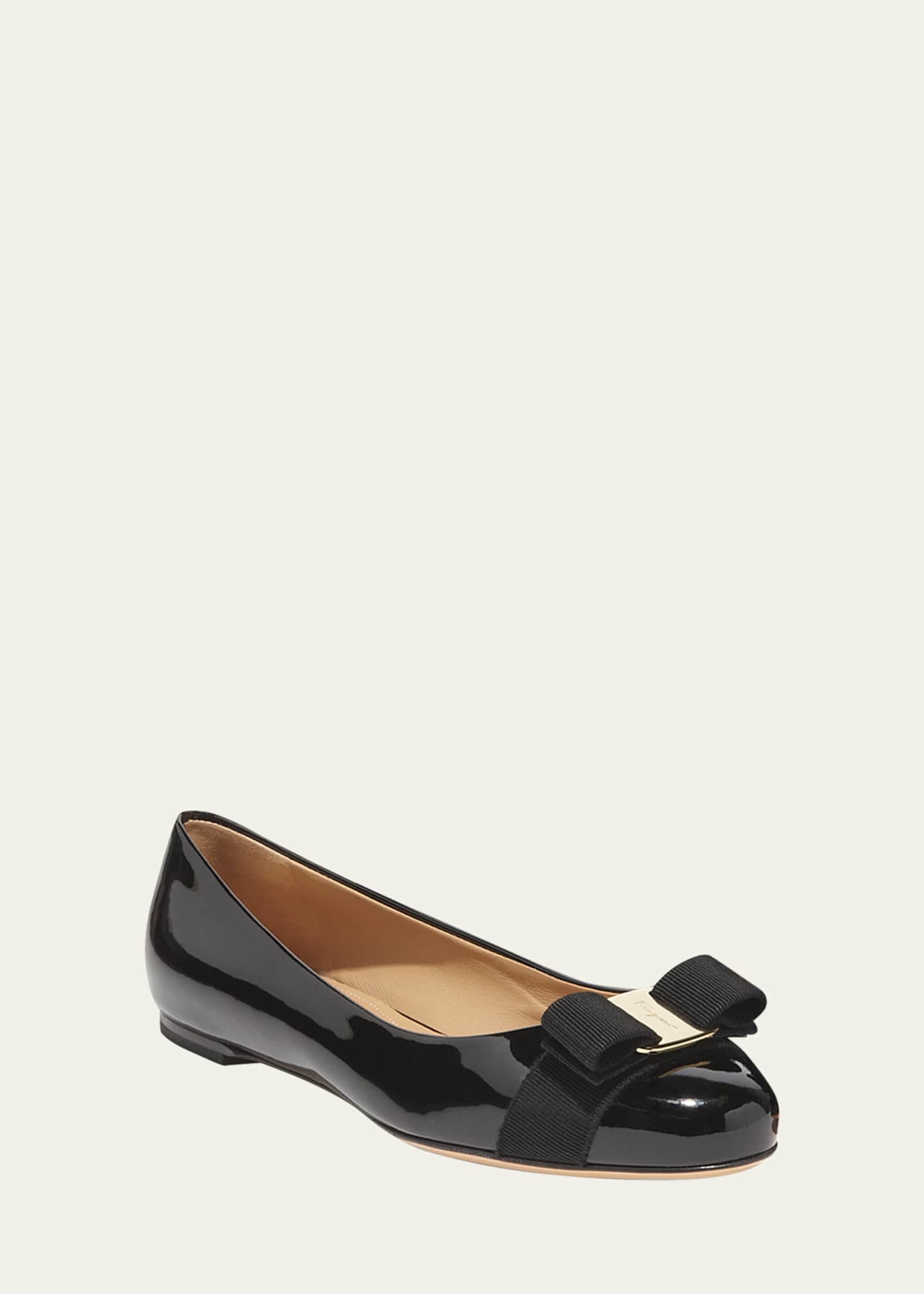 Ferragamo Varina Patent Leather Bow Ballerina Flats Image 2 of 2