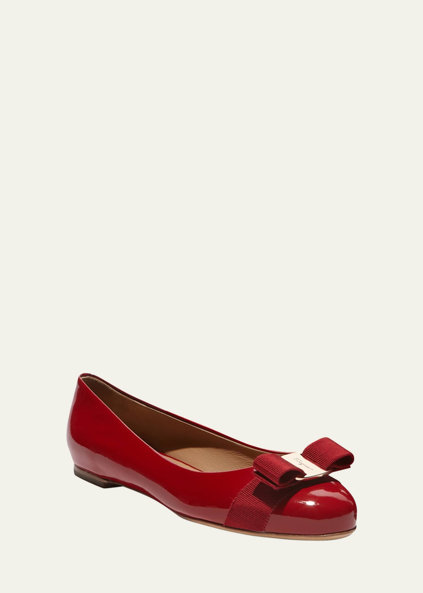Ferragamo Varina Patent Leather Bow Ballerina Flats Image 2 of 2
