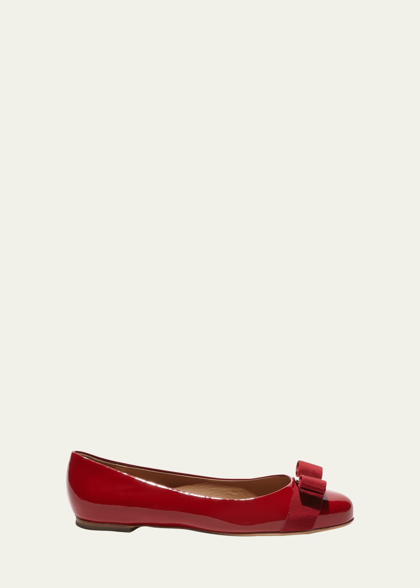 Ferragamo Varina Patent Leather Bow Ballerina Flats Image 1 of 2