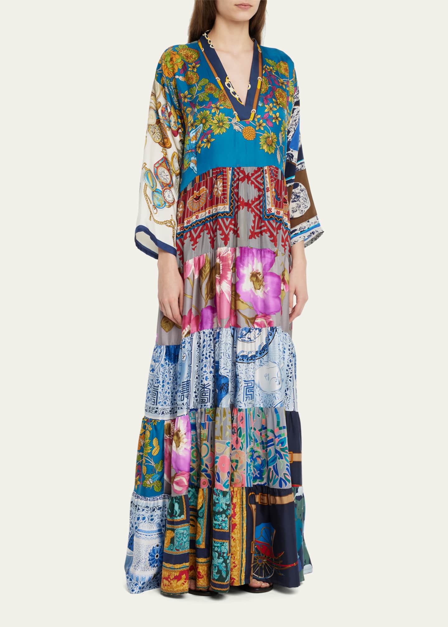Rianna + Nina One-of-a-Kind Mixed-Print Silk Maxi Dress - Bergdorf Goodman