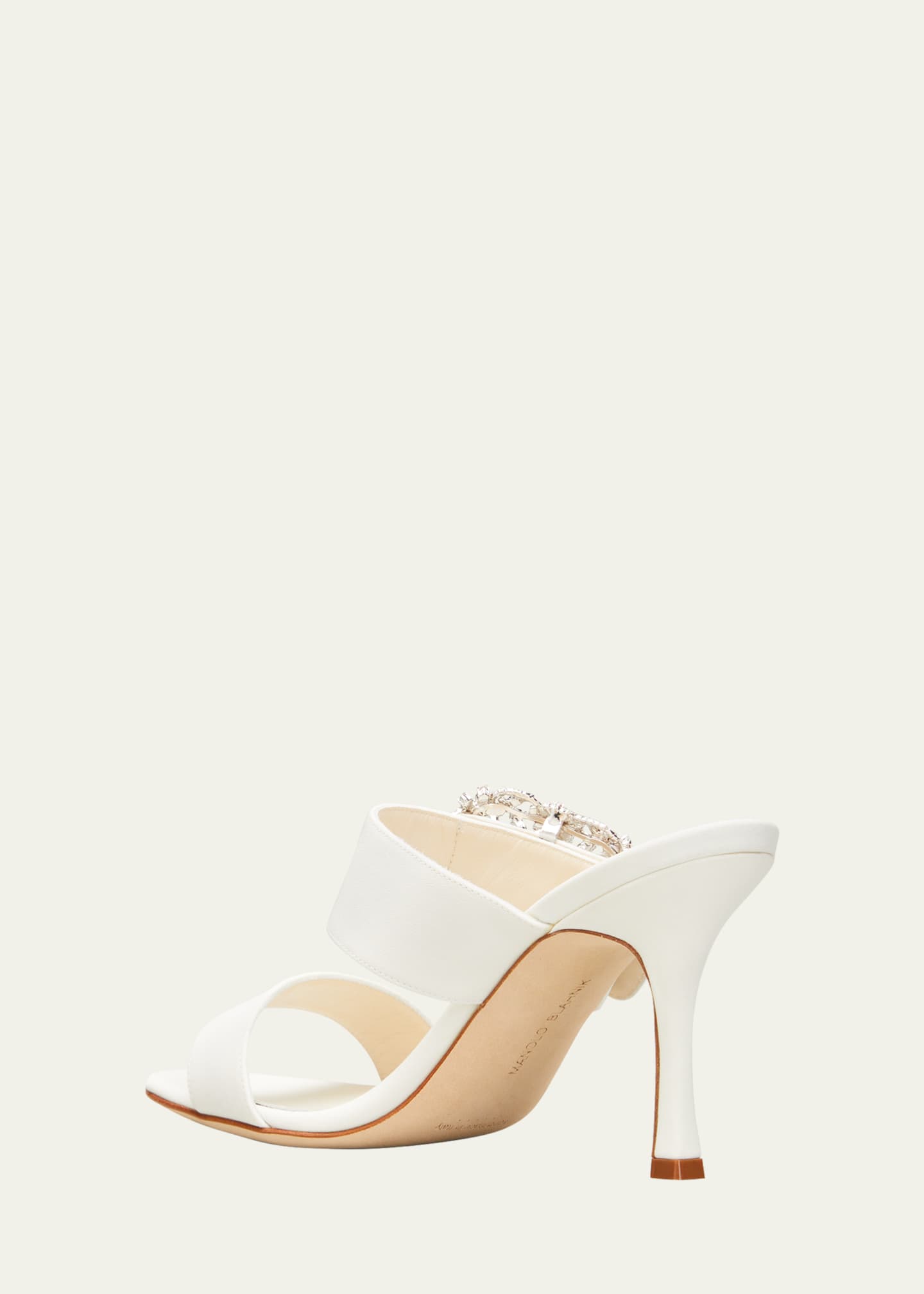 Manolo Blahnik Gable Silk Crystal Buckle Slide Sandals, Cream ...