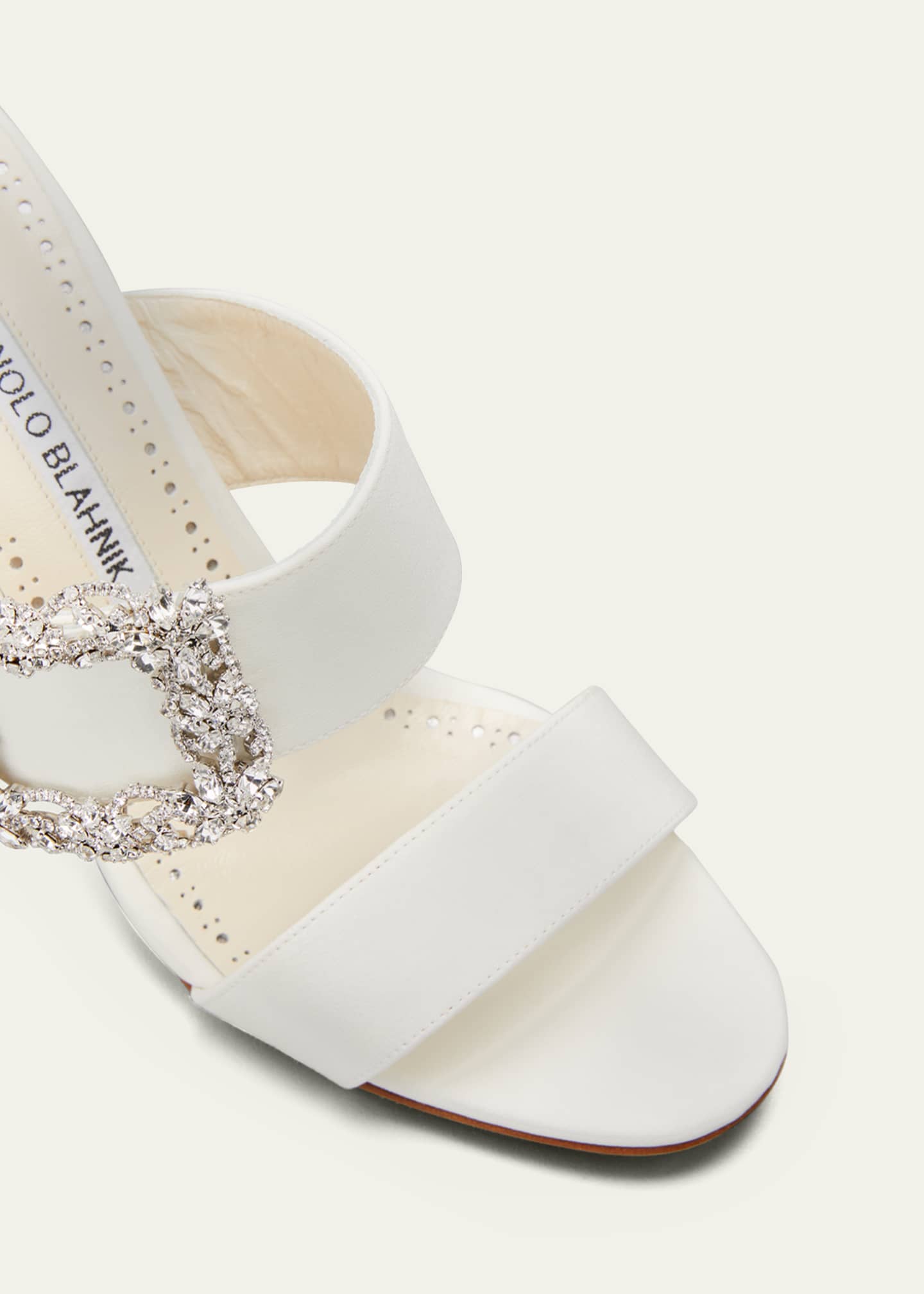 Manolo Blahnik Gable Silk Crystal Buckle Slide Sandals Cream Bergdorf Goodman