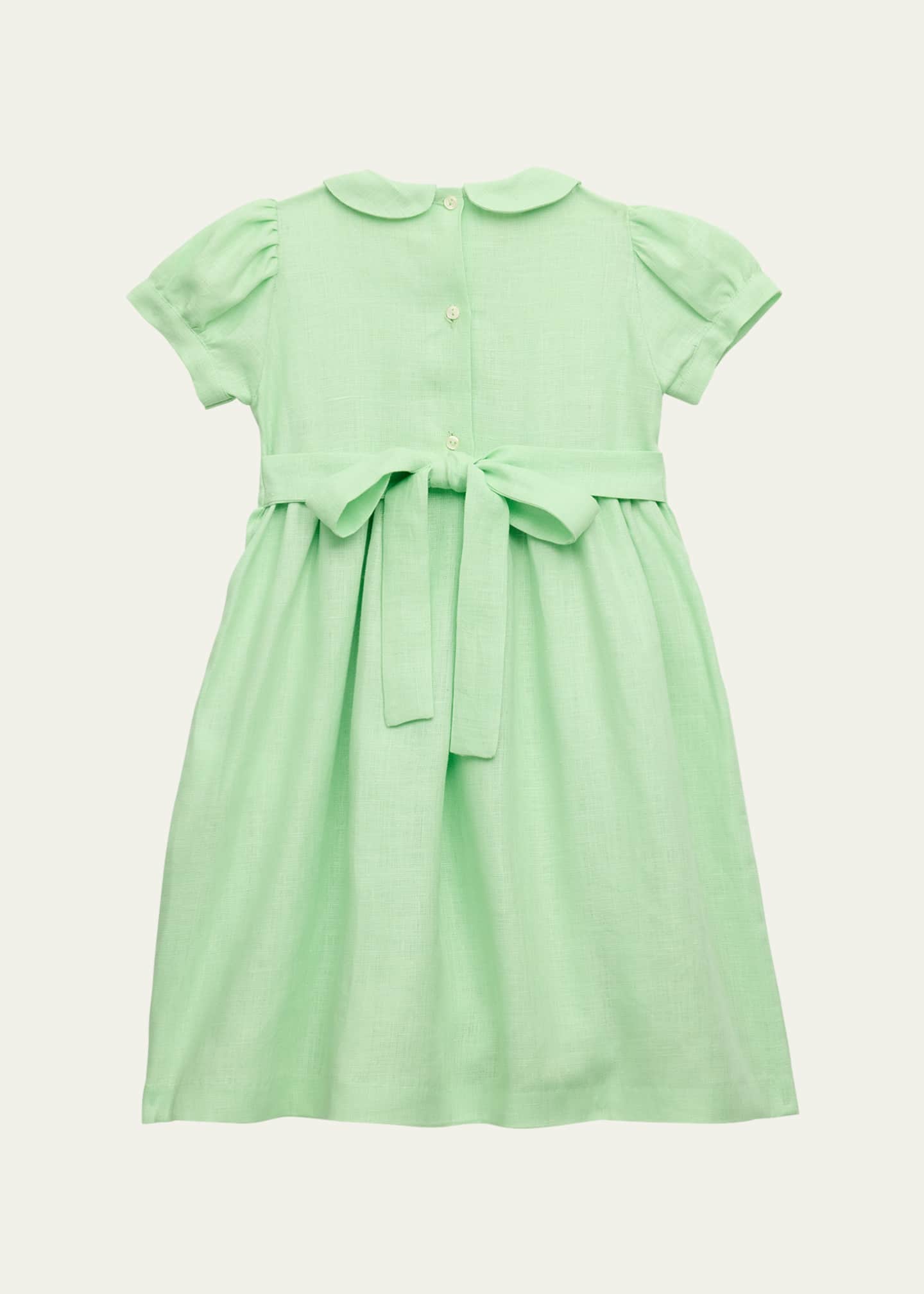 Mariella Ferrari Girl's Smocked Linen A-Line Dress, Size 18M-10 Image 2 of 3