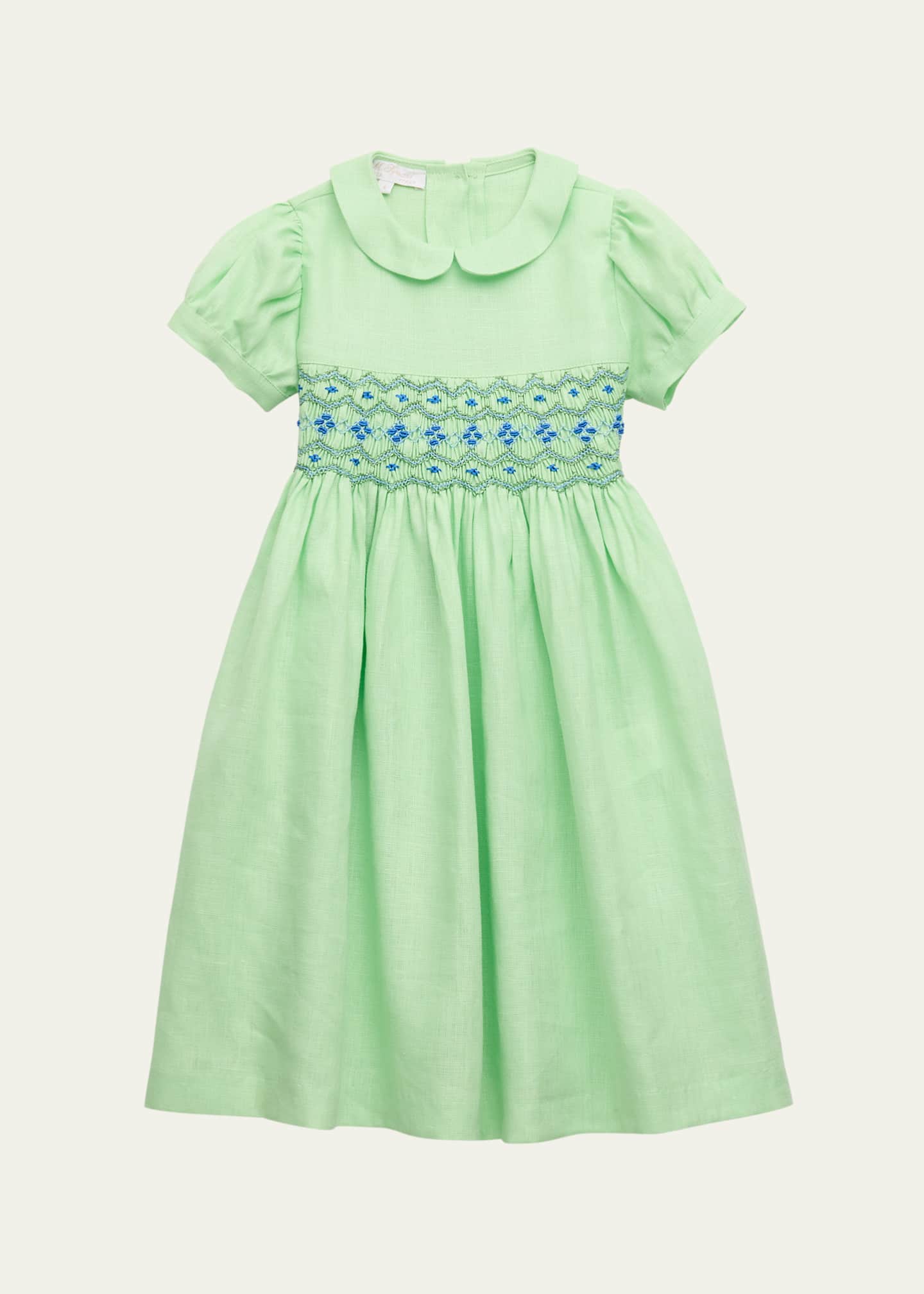 Mariella Ferrari Girl's Smocked Linen A-Line Dress, Size 18M-10 Image 1 of 3