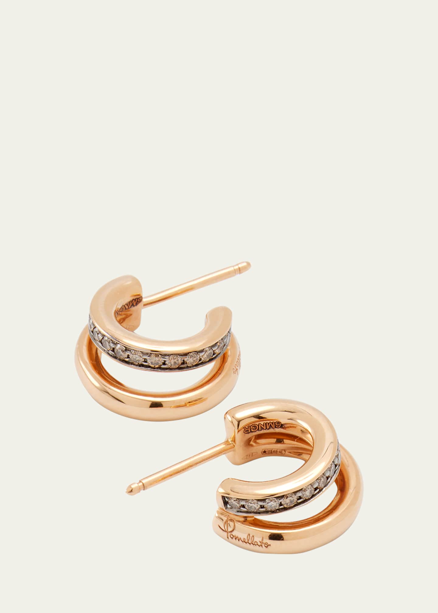 Pomellato Together 18K Rose Gold Brown Diamond Hoop Earrings Image 3 of 4