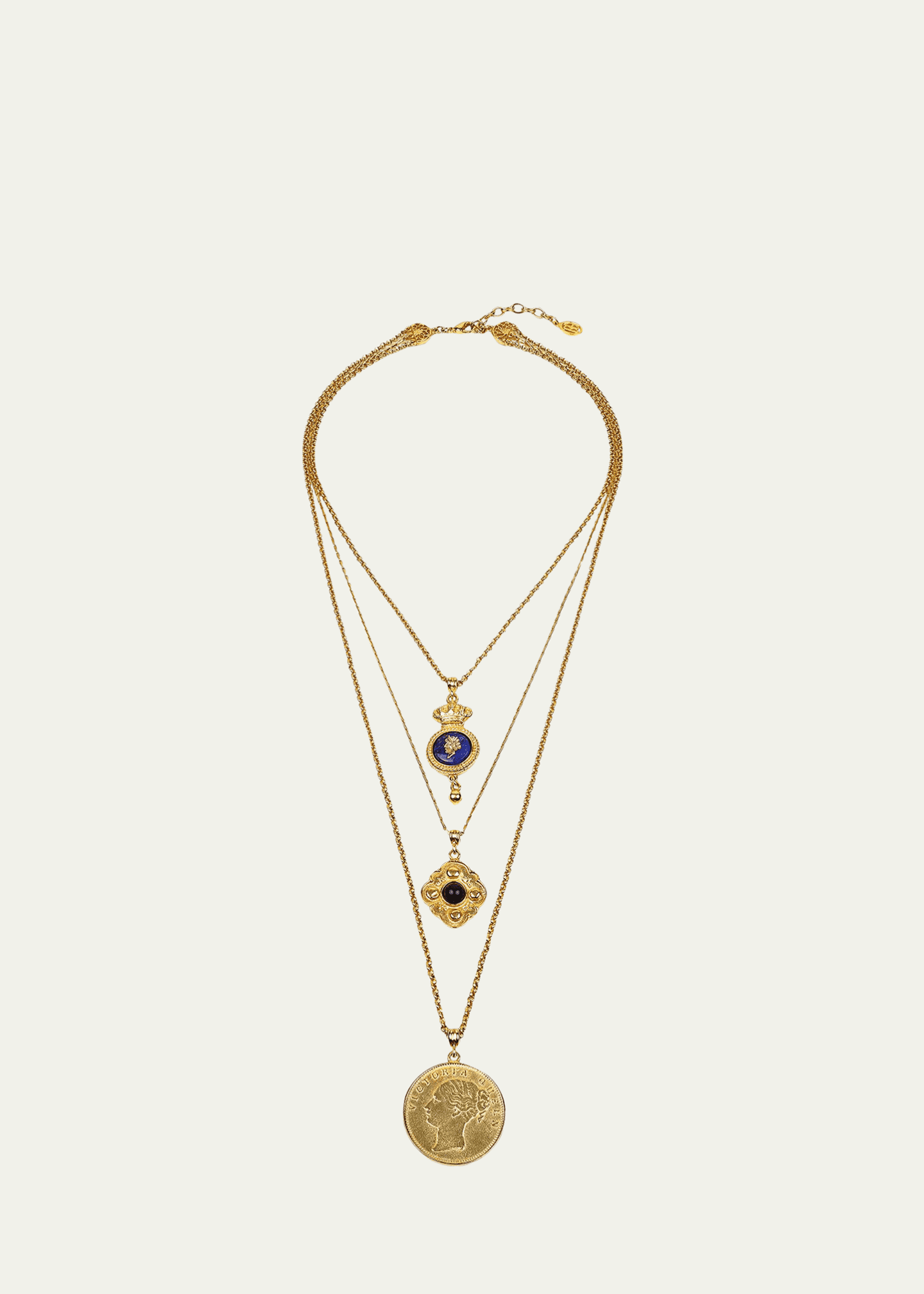 Ben-Amun 24k Gold Electroplate Triple Charms Necklace Image 1 of 2
