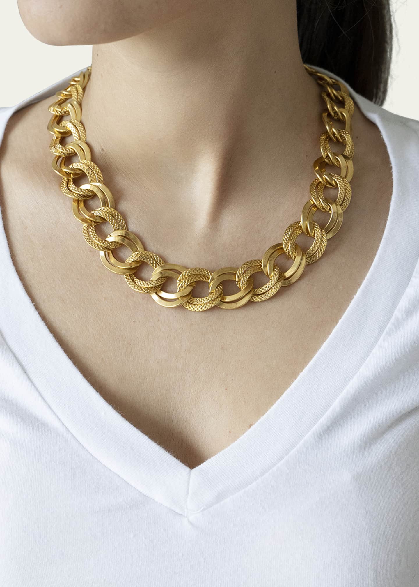 Gold Textured Link Chain Necklace
