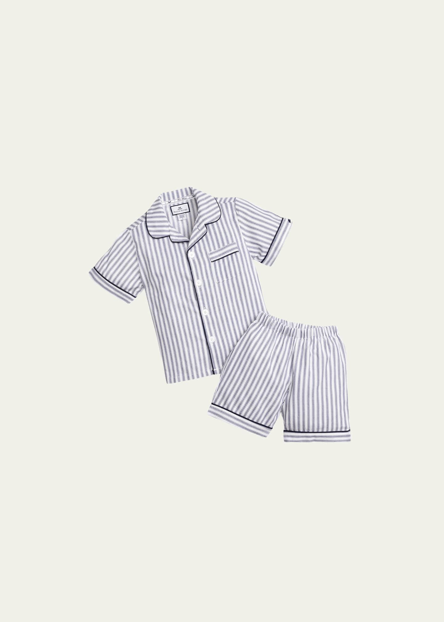 Petite Plume Boy's French Ticking Striped Pajama Set w/ Contrast Piping, Size 6M-14