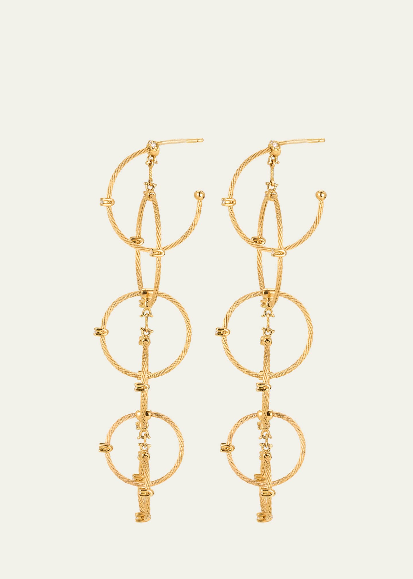 Paul Morelli 18K Yellow Gold Long Rain Chain Diamond Earrings Image 3 of 4